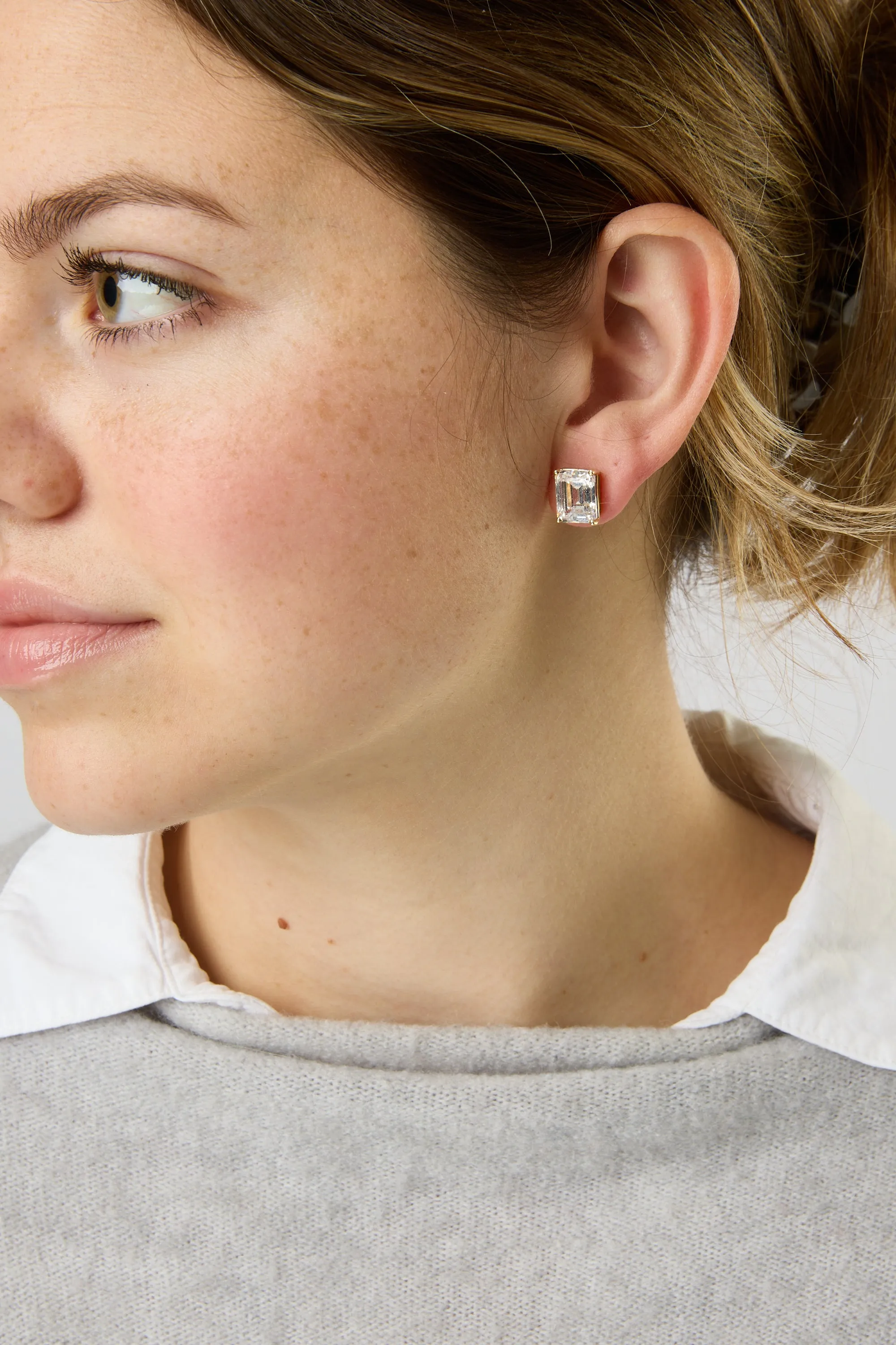 14KY Emerald Cut Studs