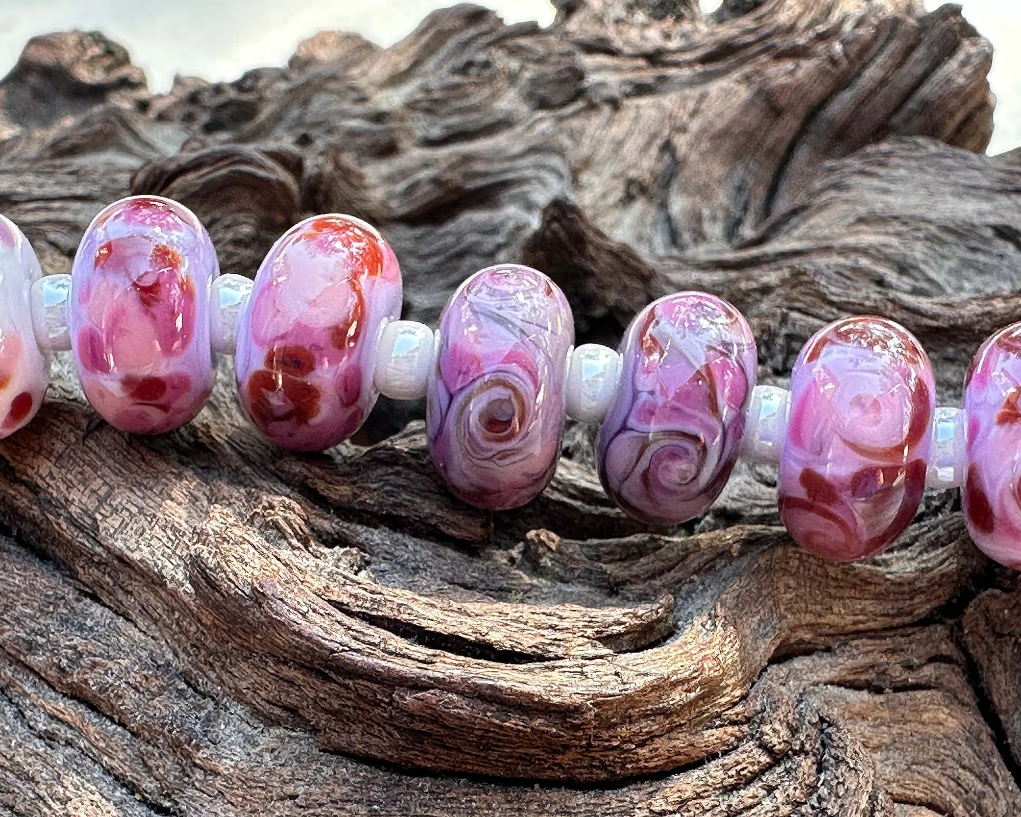 16 Charming Pink Lampwork Beads Set SRA
