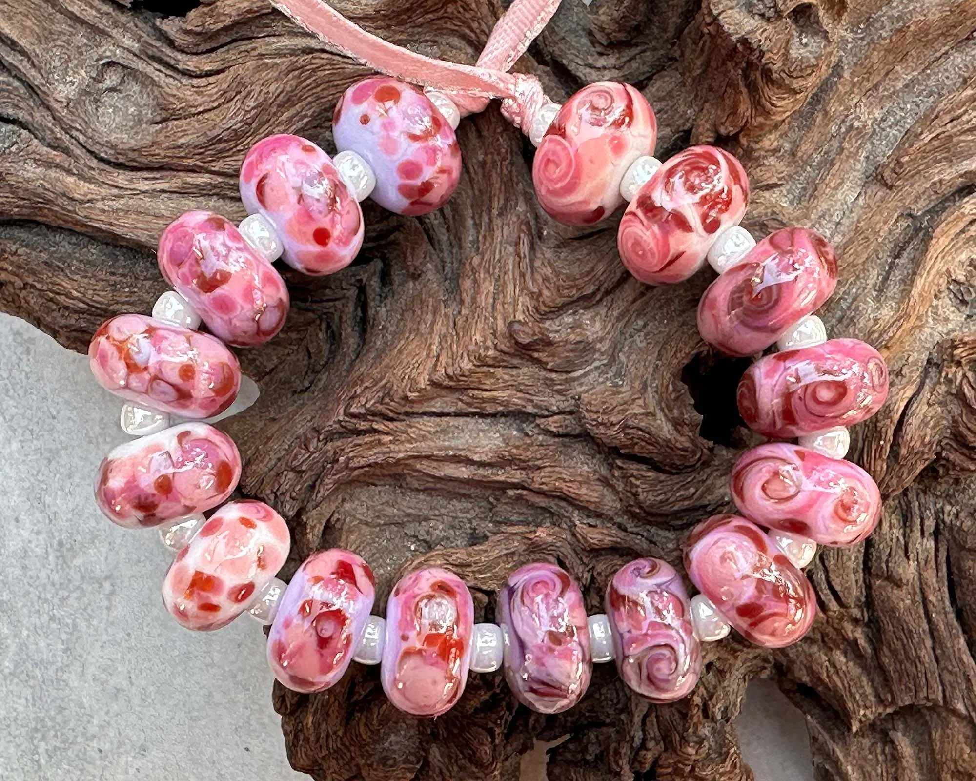 16 Charming Pink Lampwork Beads Set SRA