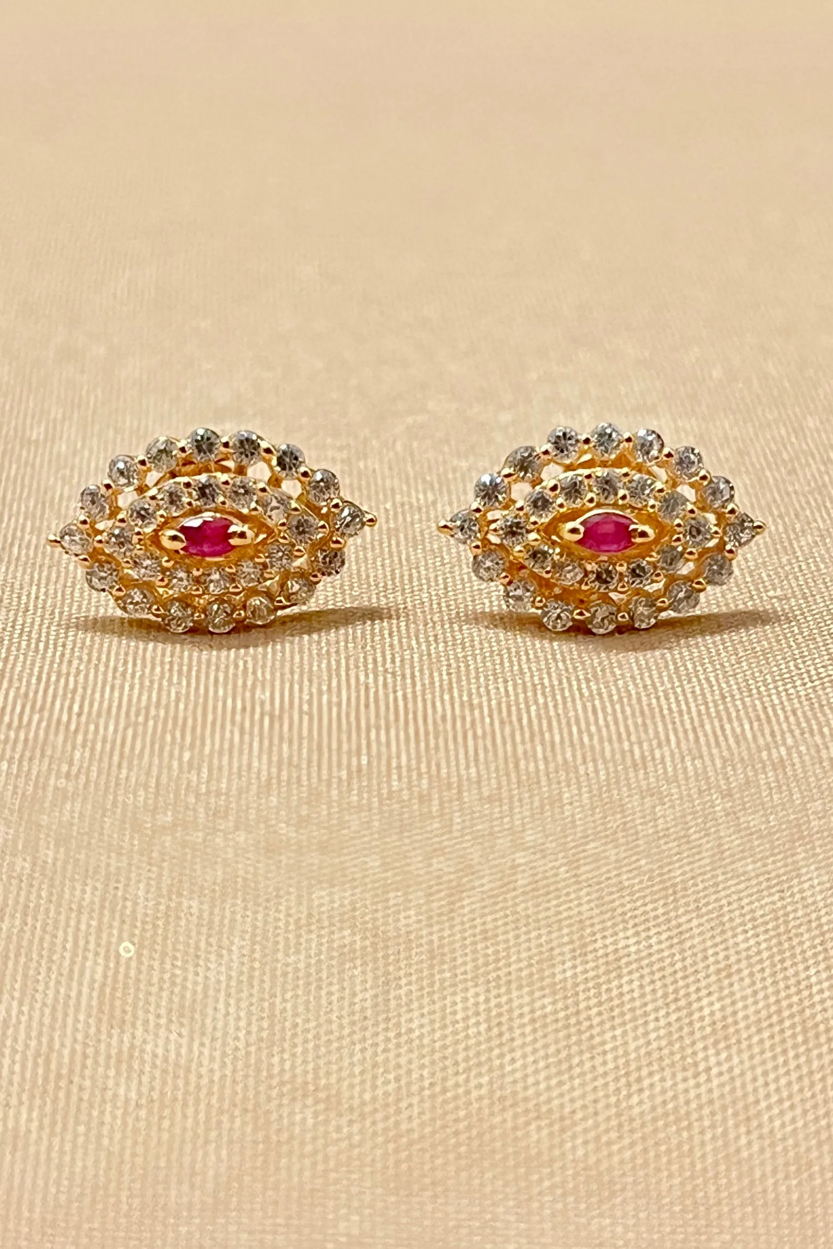 22KT Gold Designer Studs with Ruby Stone (D137)