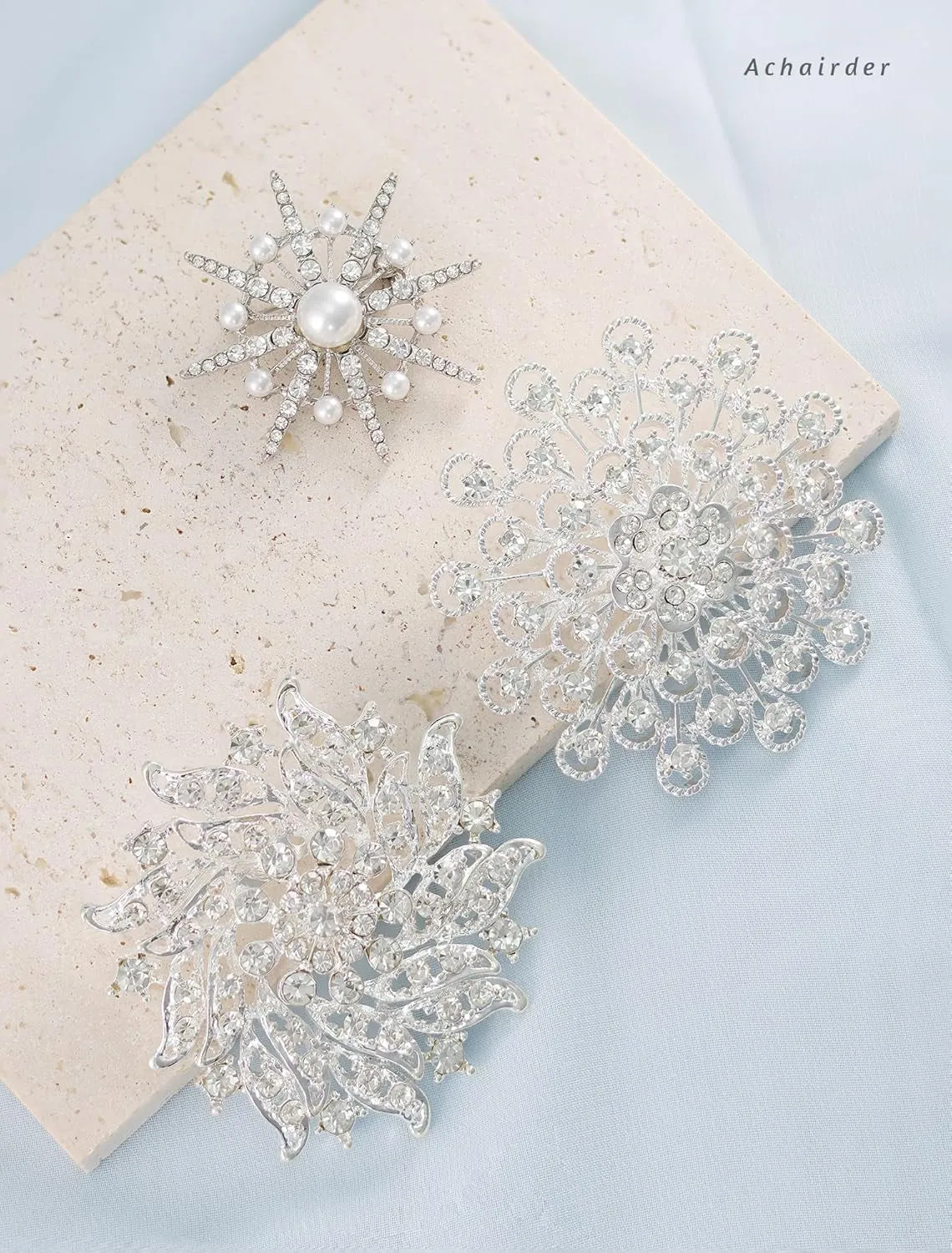 8 Pack Plated Assorted Crystal Rhinestones Brooch Pins Set for DIY Wedding Party Bouquets Embellishment Crafts Decor