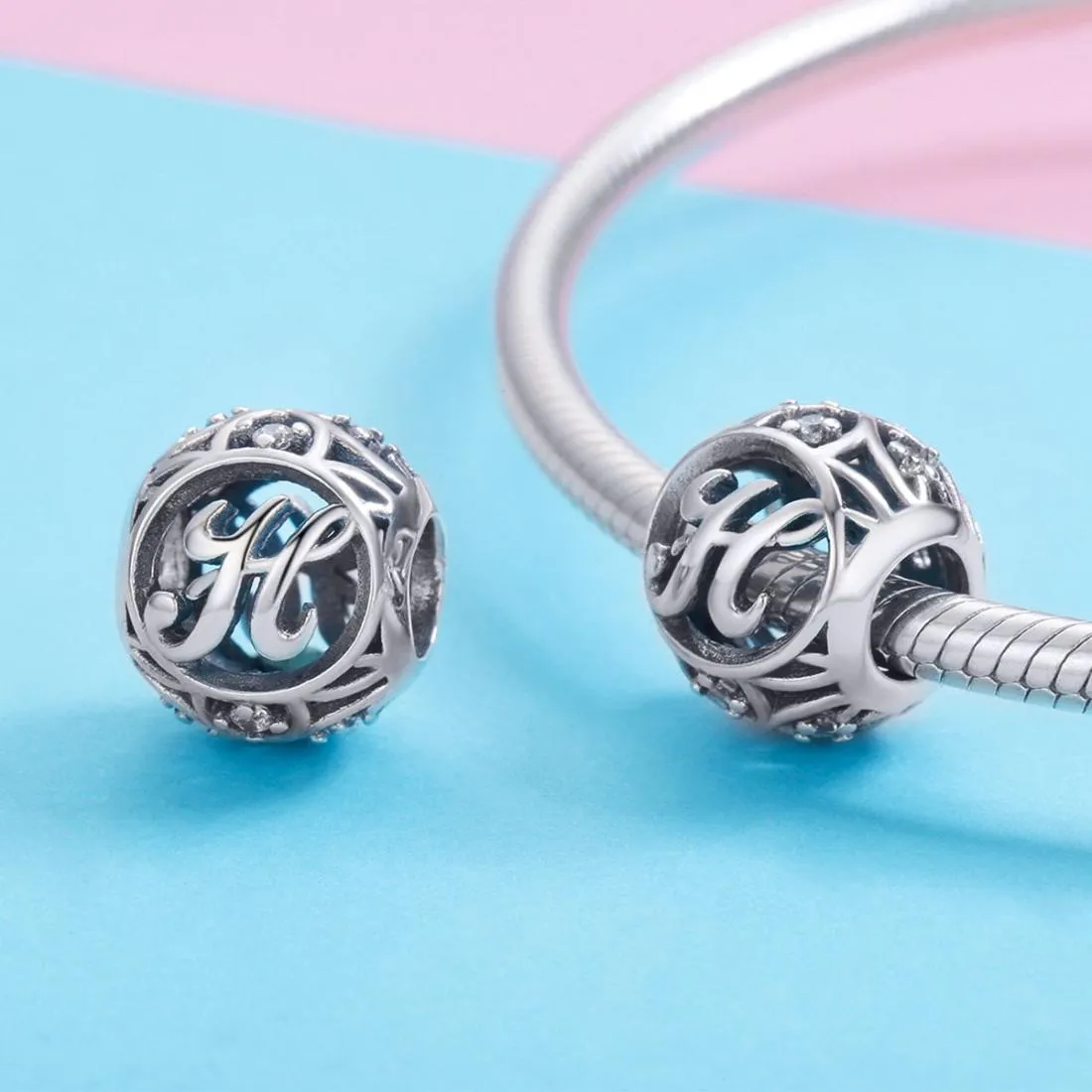 925 Sterling Silver 26 English Letter Beads For Diy Bracelets & Necklaces Style - H