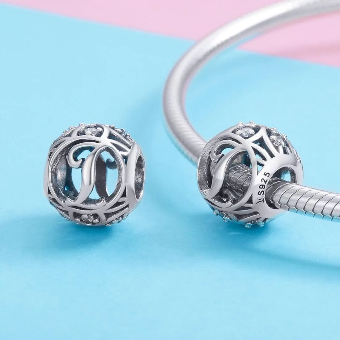 925 Sterling Silver 26 English Letter Beads For Diy Bracelets & Necklaces Style - I