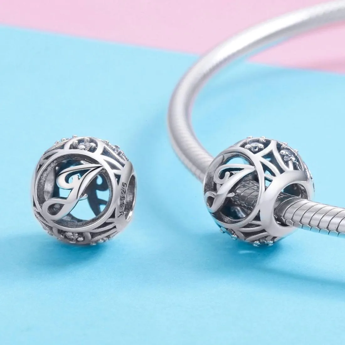 925 Sterling Silver 26 English Letter Beads For Diy Bracelets & Necklaces Style - J