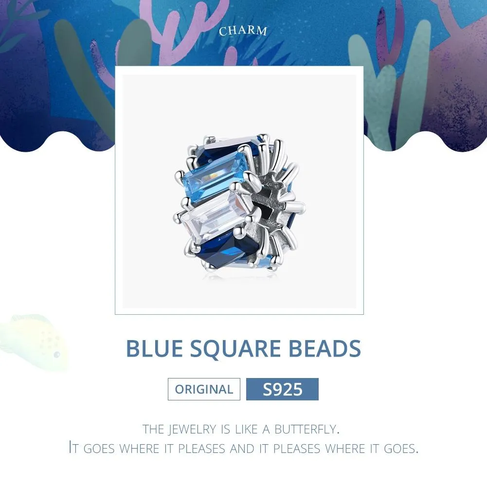 925 Sterling Silver Blue Zircon Cube Beads For Diy Bracelets & Necklaces