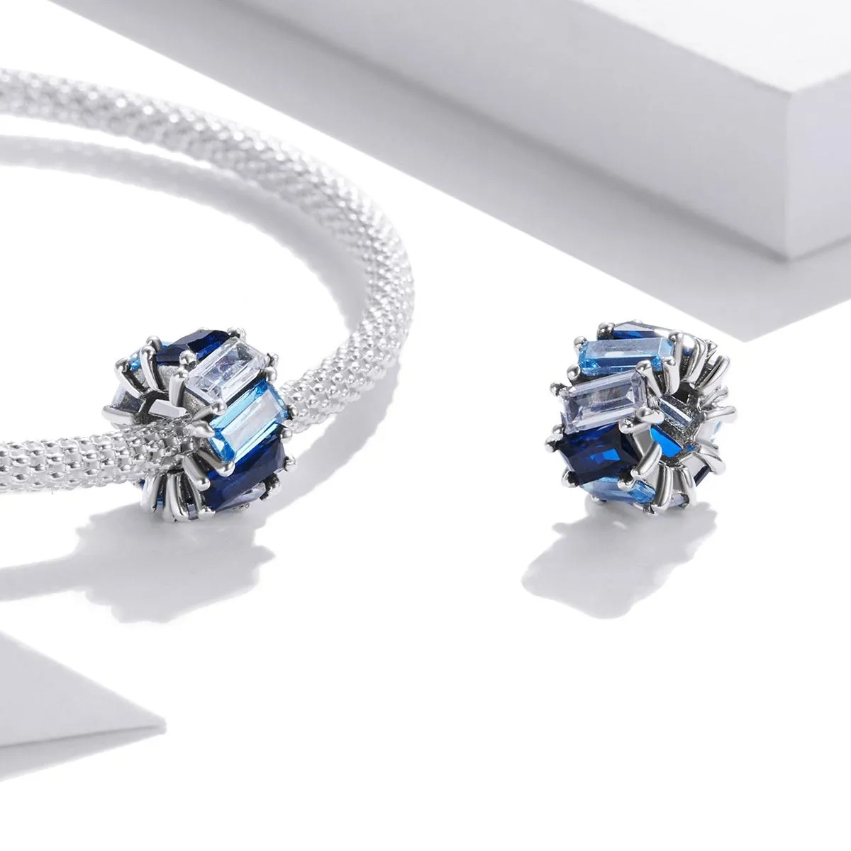 925 Sterling Silver Blue Zircon Cube Beads For Diy Bracelets & Necklaces