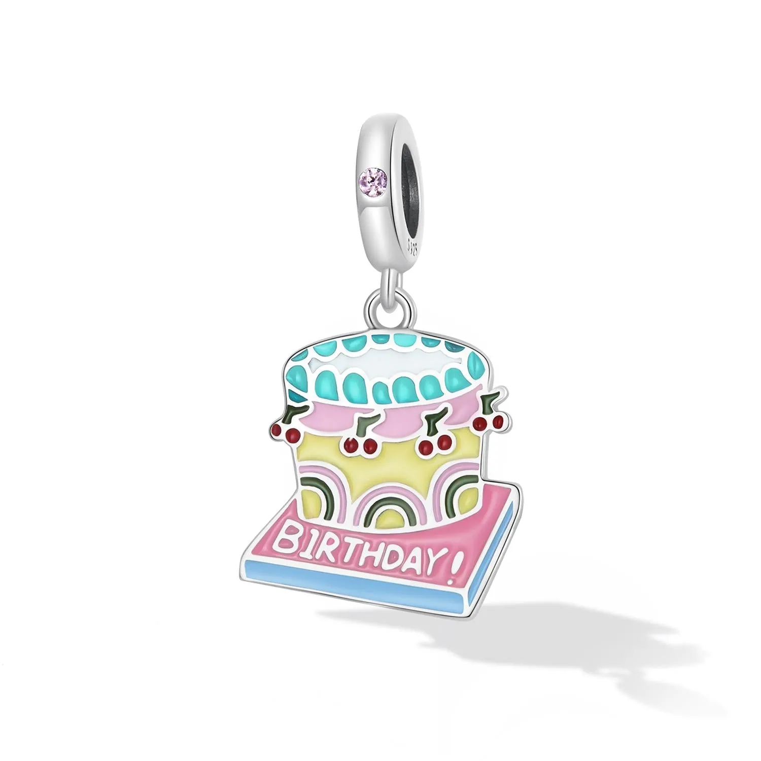 925 Sterling Silver Cherry Cake Pendant For Bracelet Or Necklace