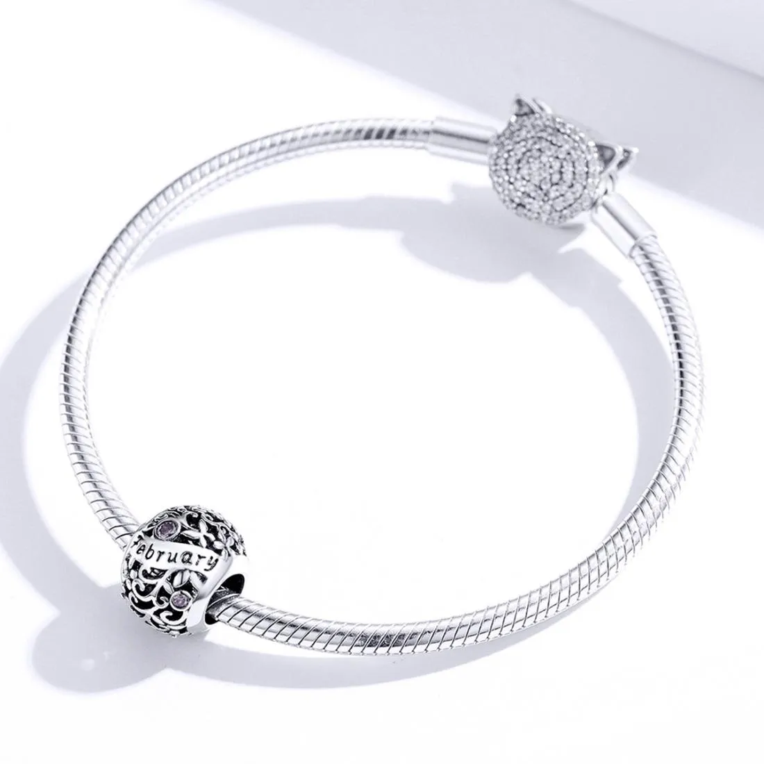 925 Sterling Silver Diy Birthstone Bracelet & Necklace Set February Style - February