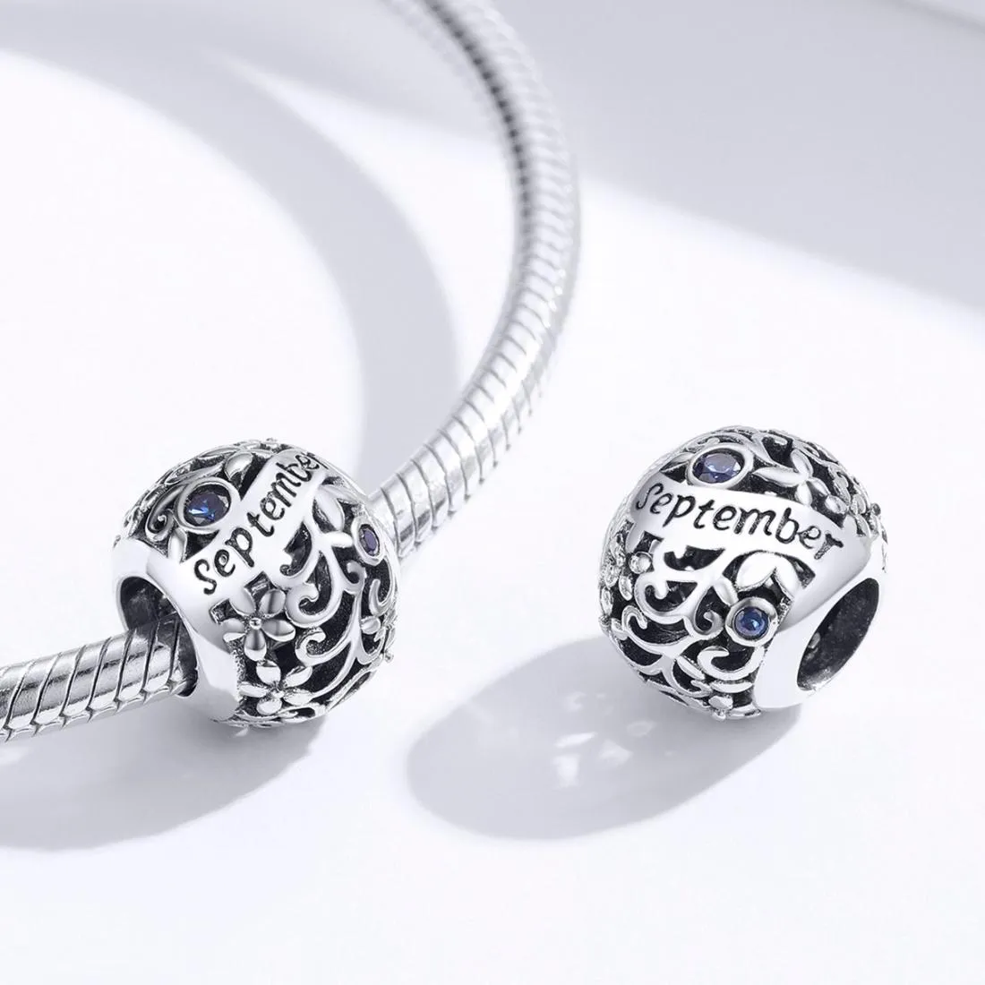 925 Sterling Silver Diy Birthstone Bracelet & Necklace Set September Style - September