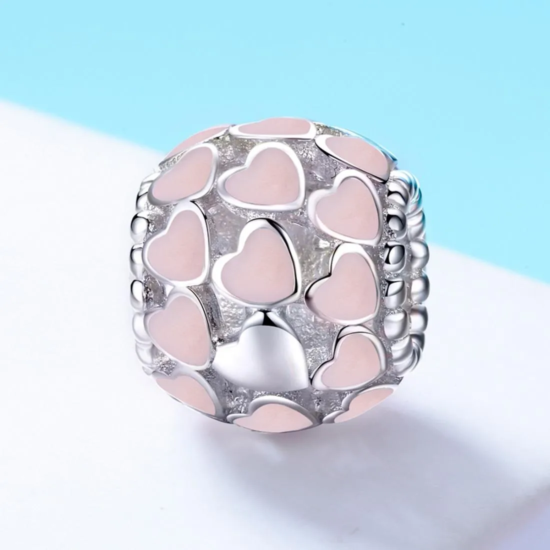 925 Sterling Silver Pure Pink Heart Diamond Beads