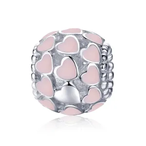 925 Sterling Silver Pure Pink Heart Diamond Beads