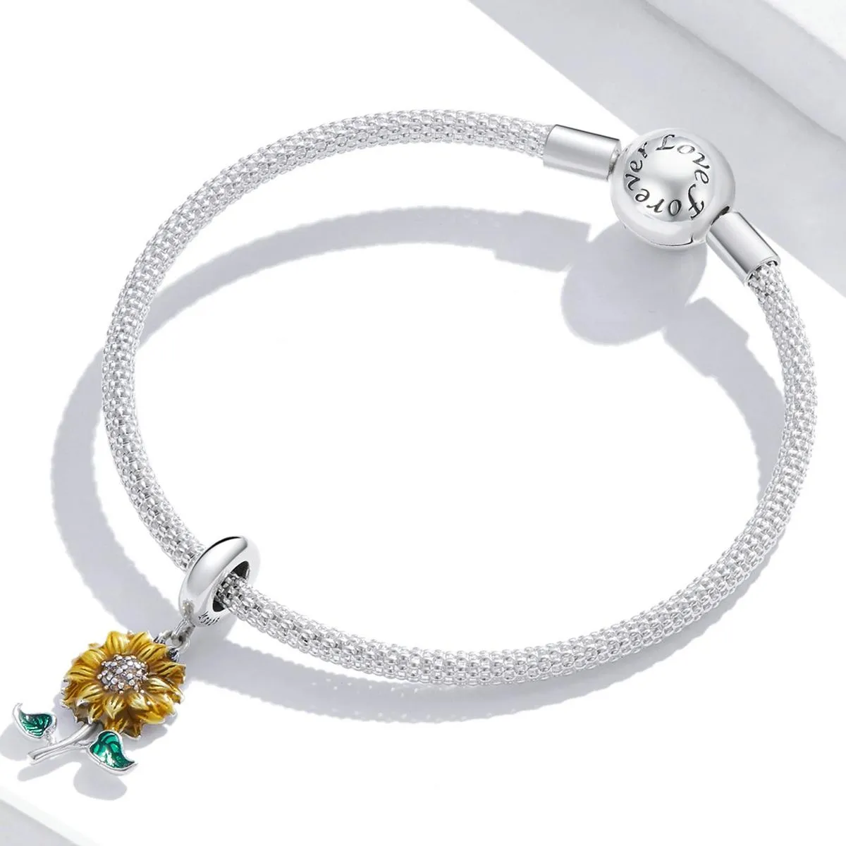 925 Sterling Silver Sunflower Pendant For Bracelet / Necklace