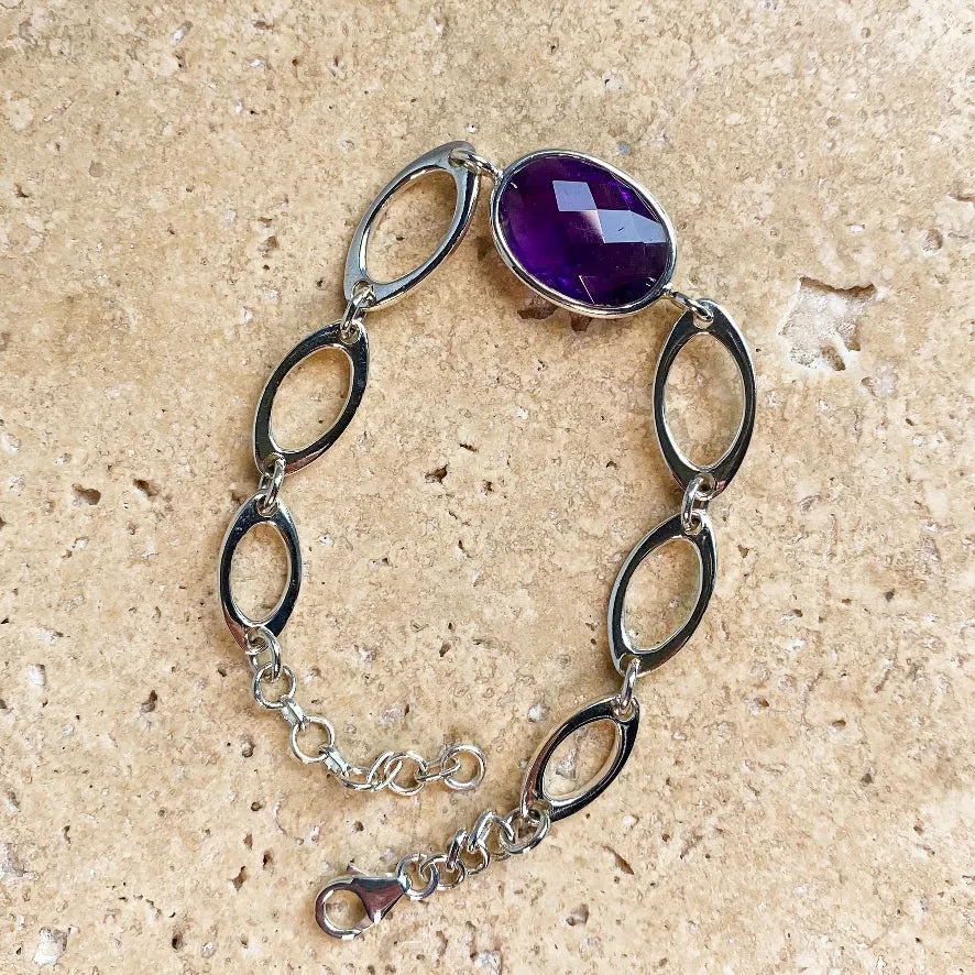 Amethyst Oval Gemstone Bracelet - Peony