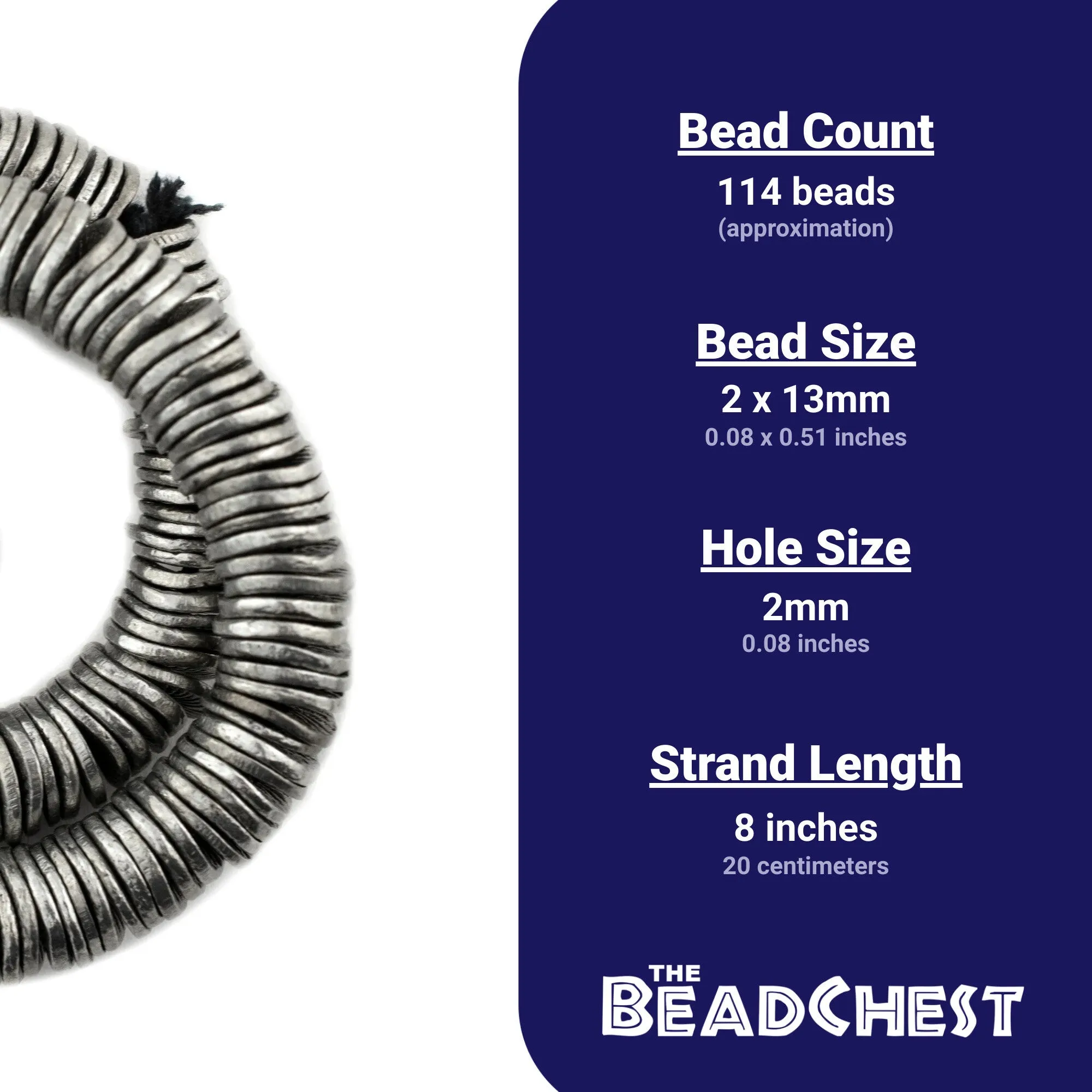 Antique Silver Wavy Crisp Beads (13mm, 8 Inch Strand)