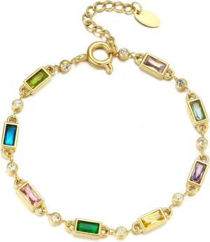 Birthstone Gold Bracelets, Non Tarnish, Adjustable Layered Crystal Bracelet for Women