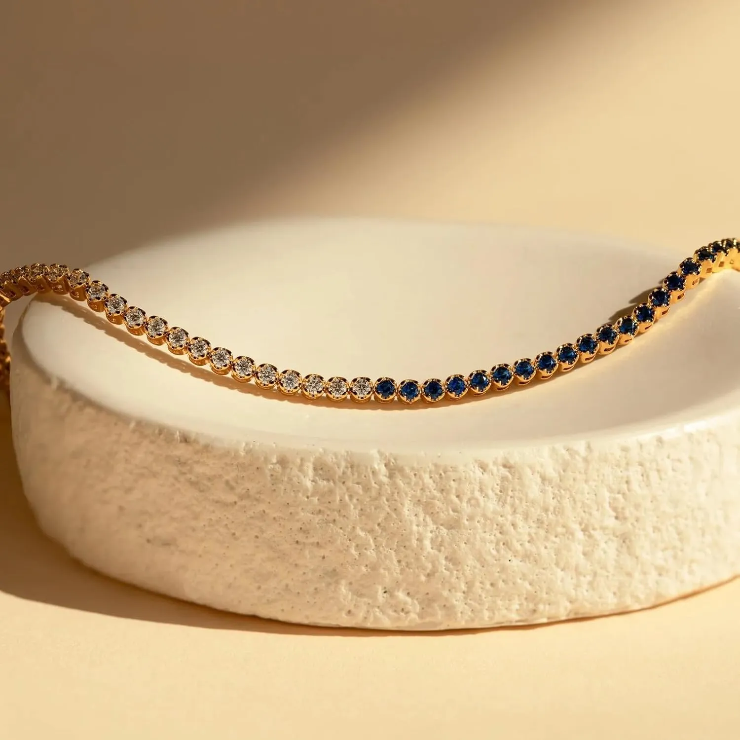 CAITLYNMINIMALIST 18K Gold Sterling Silver Round Blue | Onyx | CZ Diamond Bold Box Clasp Closure Tennis Bracelet for Women Gift for Mom
