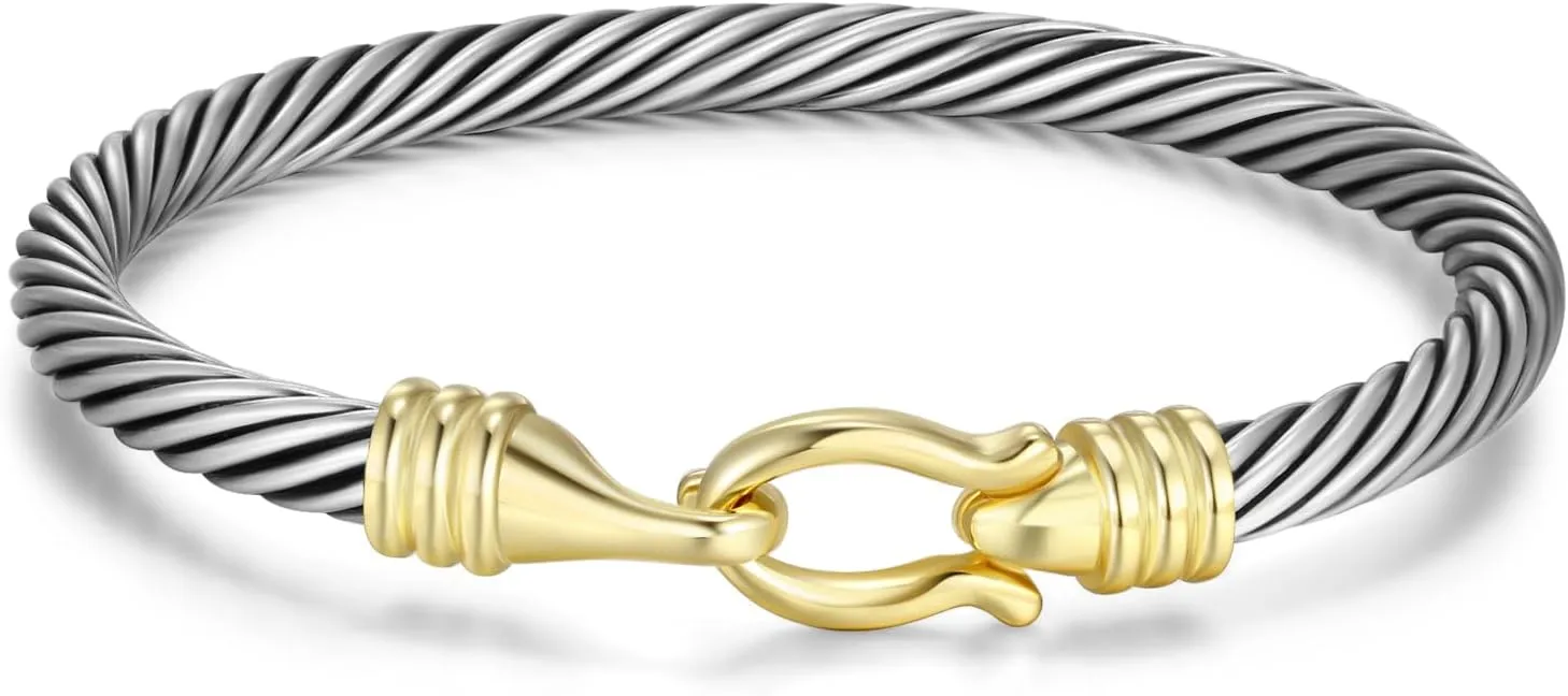 Cuff Bracelets for Women - Silver Cable Bracelets Two Tone Hook Gold Fish-Shaped - Mixed Metal Bangle Designer Dupes Bracelet Jewelry Gift