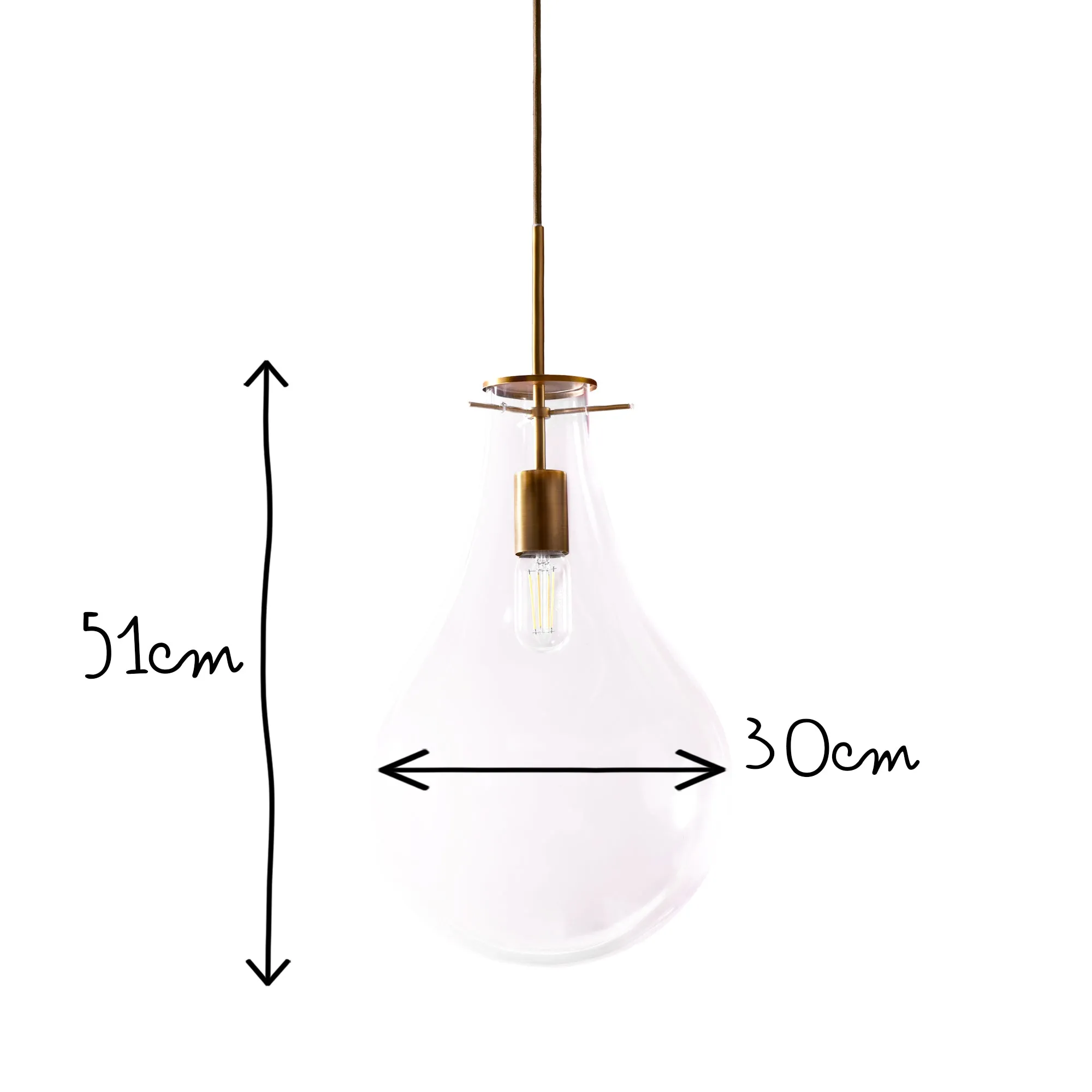 Droplet pendant in brass and glass