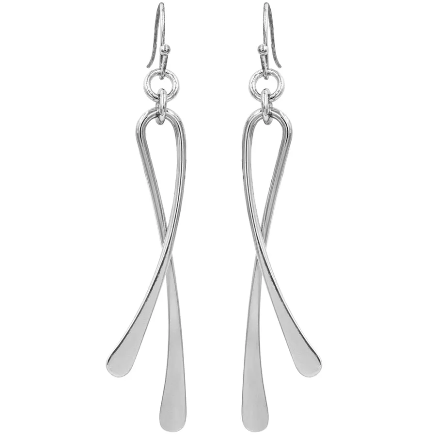 Ear Sense Earring F290 Silver, Crossover Drop on a French Hook