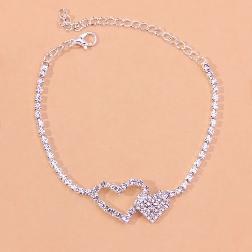European And American Full Diamond Love-shaped Anklet Personality