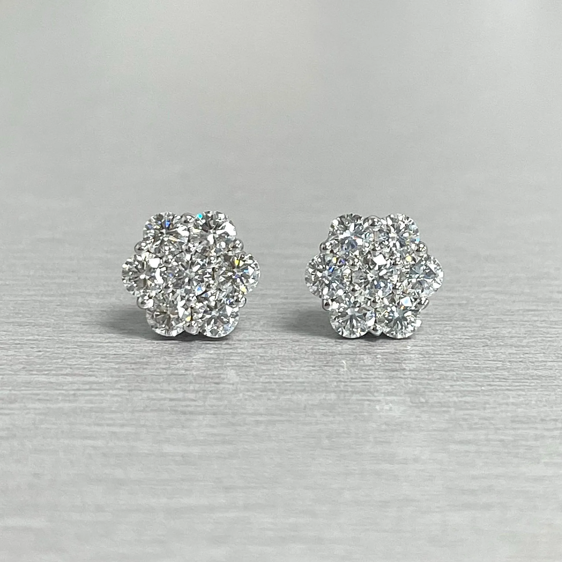 Flower Cluster Diamond Studs (1.41 ct Diamonds) in White Gold