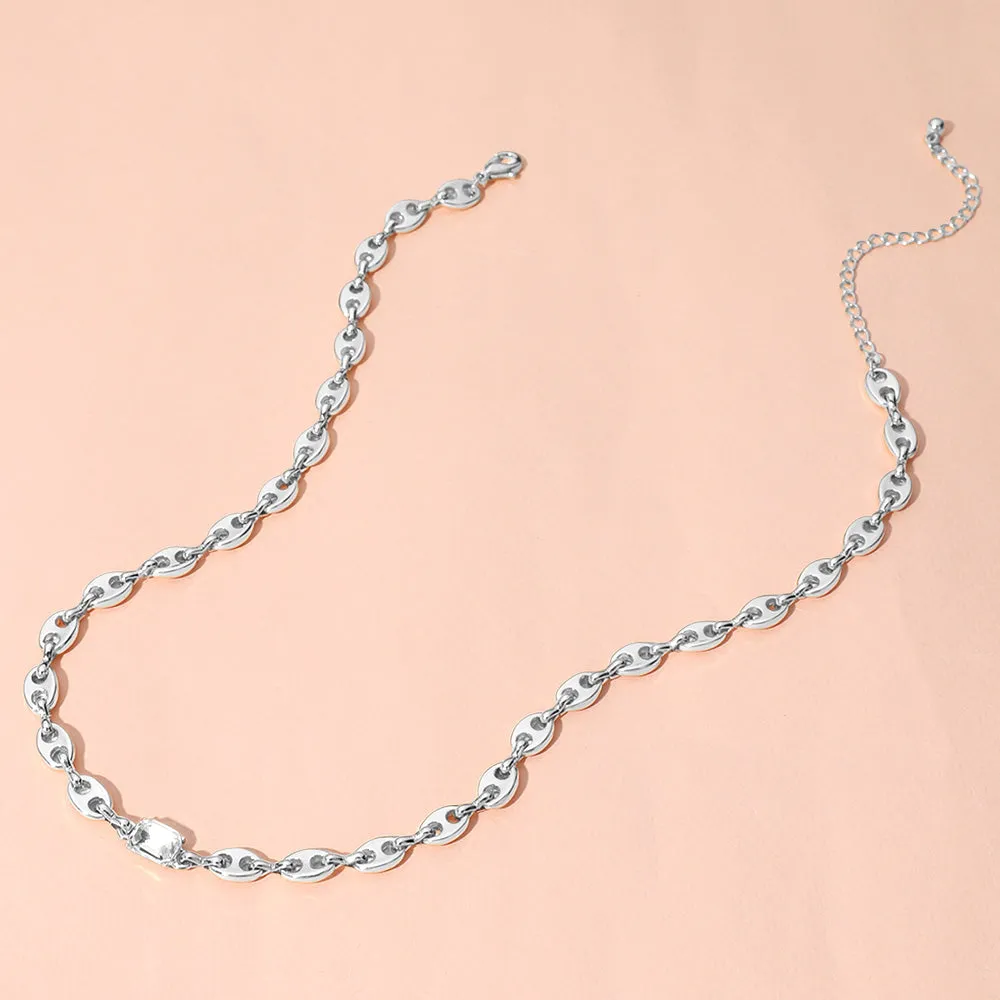 iLLASPARKZ Emerald Cut Stone Cluster Pointed Metal Mariner Link Chain Necklace