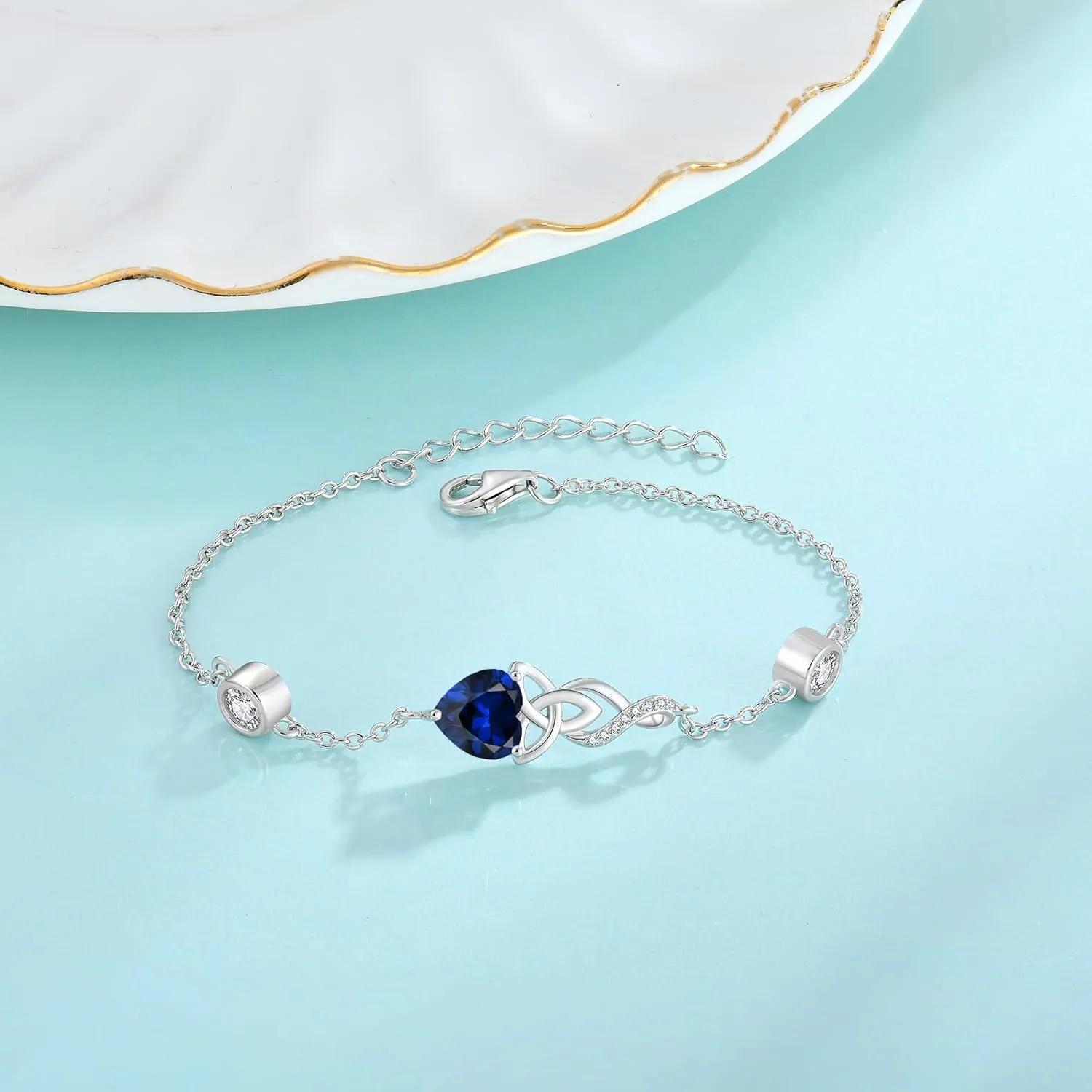 Infinity Celtic Knot Bracelet 925 Sterling Silver Birthstone Bracelet Irish Jewelry Gifts for Women