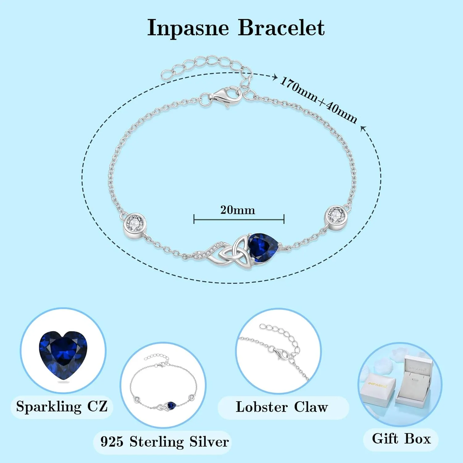 Infinity Celtic Knot Bracelet 925 Sterling Silver Birthstone Bracelet Irish Jewelry Gifts for Women
