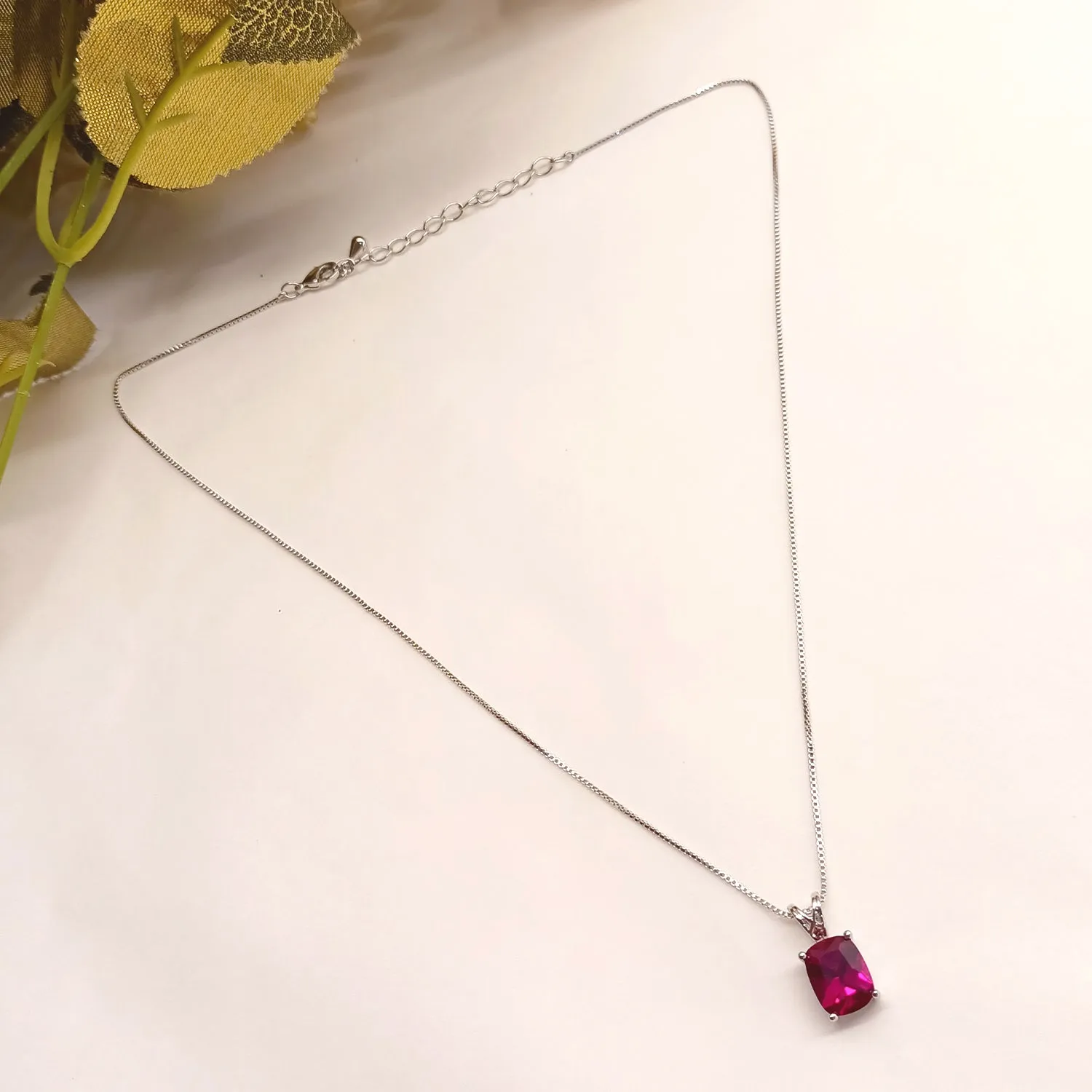 Jayda Ruby Semiprecious Pendant With Silver Chain