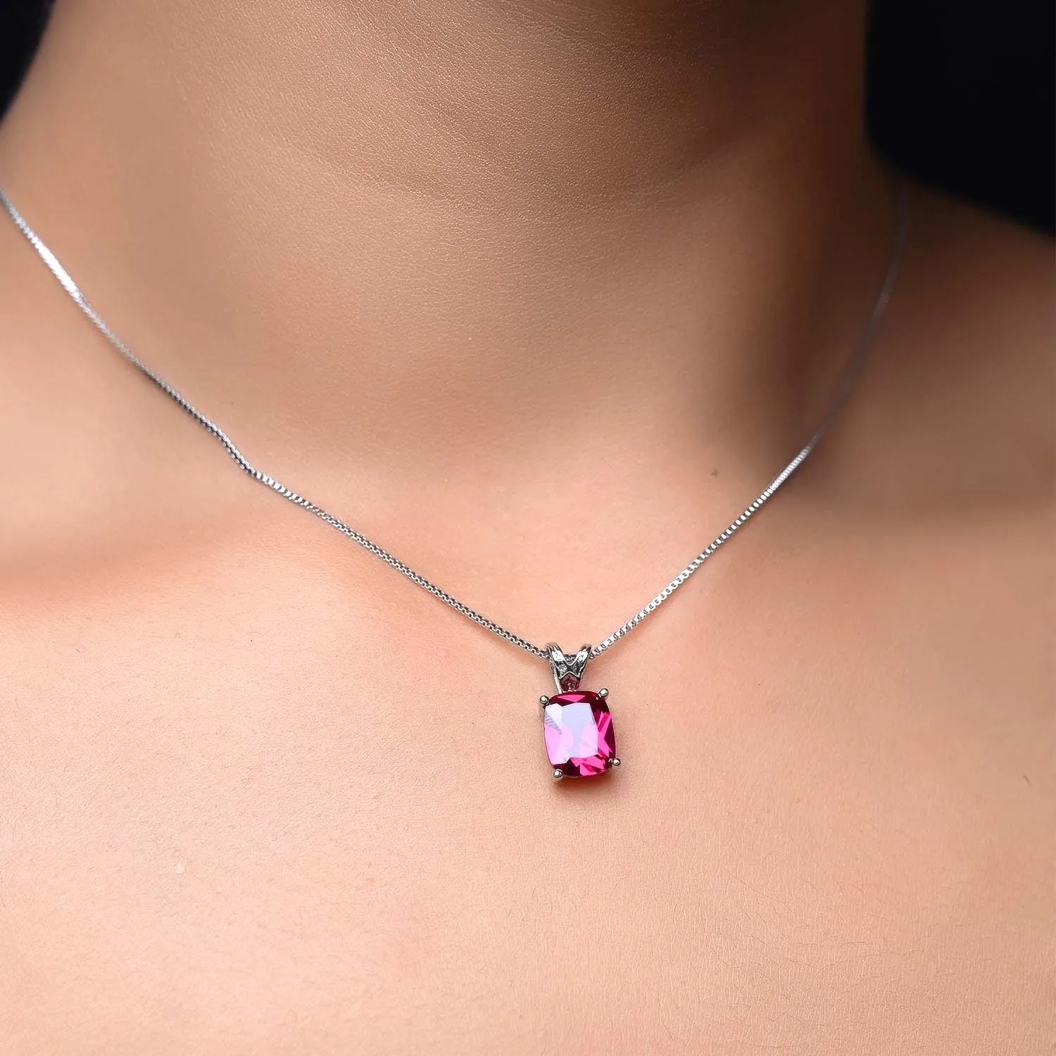 Jayda Ruby Semiprecious Pendant With Silver Chain