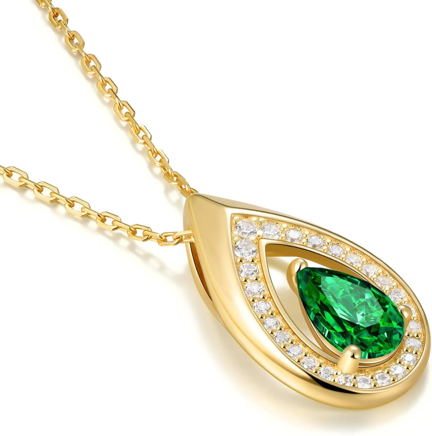 Kstyle Teardrop Necklaces for Women, 14k Gold Plated 925 Sterling Silver Birthstone Pendant Necklace with Cubic Zirconia, Jewelry for Women Birthday Gifts for Wife Girlfriend Her Mom Sister