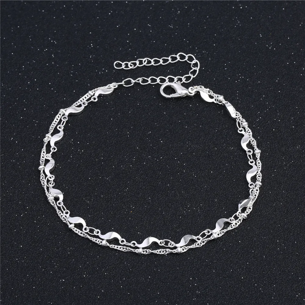 Ladies Round Beads Wave Multilayer Anklet