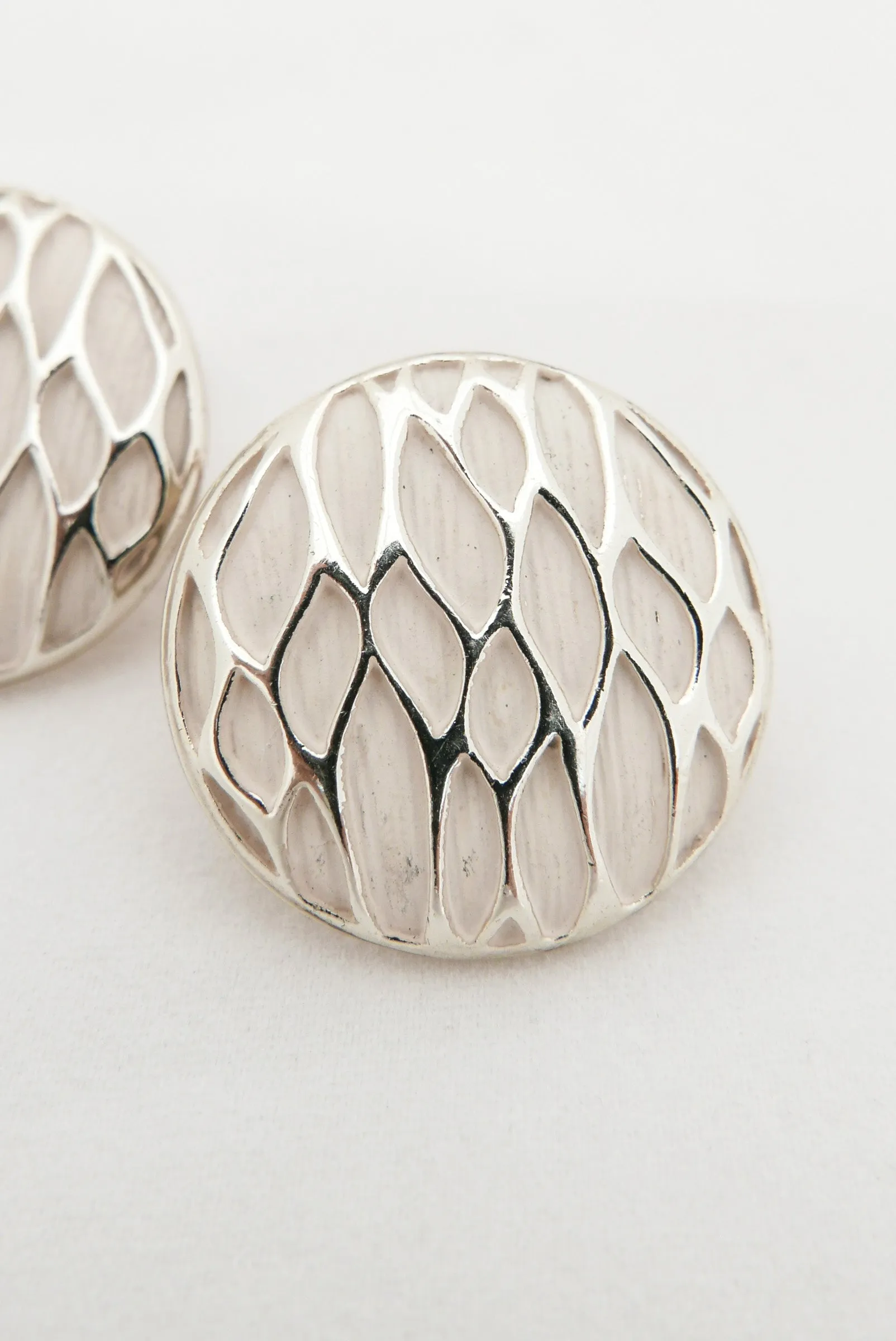 Marboux White & Silver Round Clip Earrings