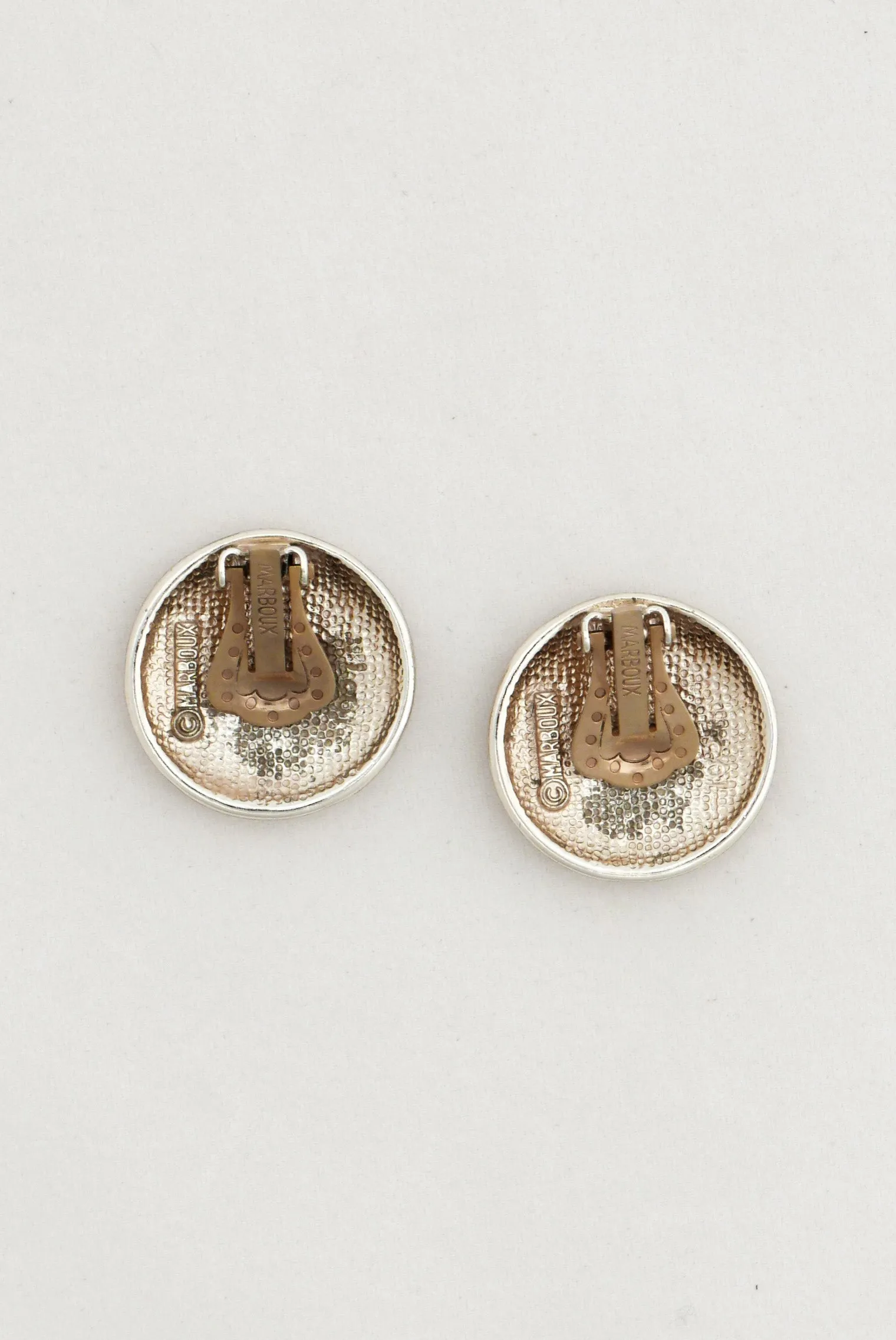 Marboux White & Silver Round Clip Earrings