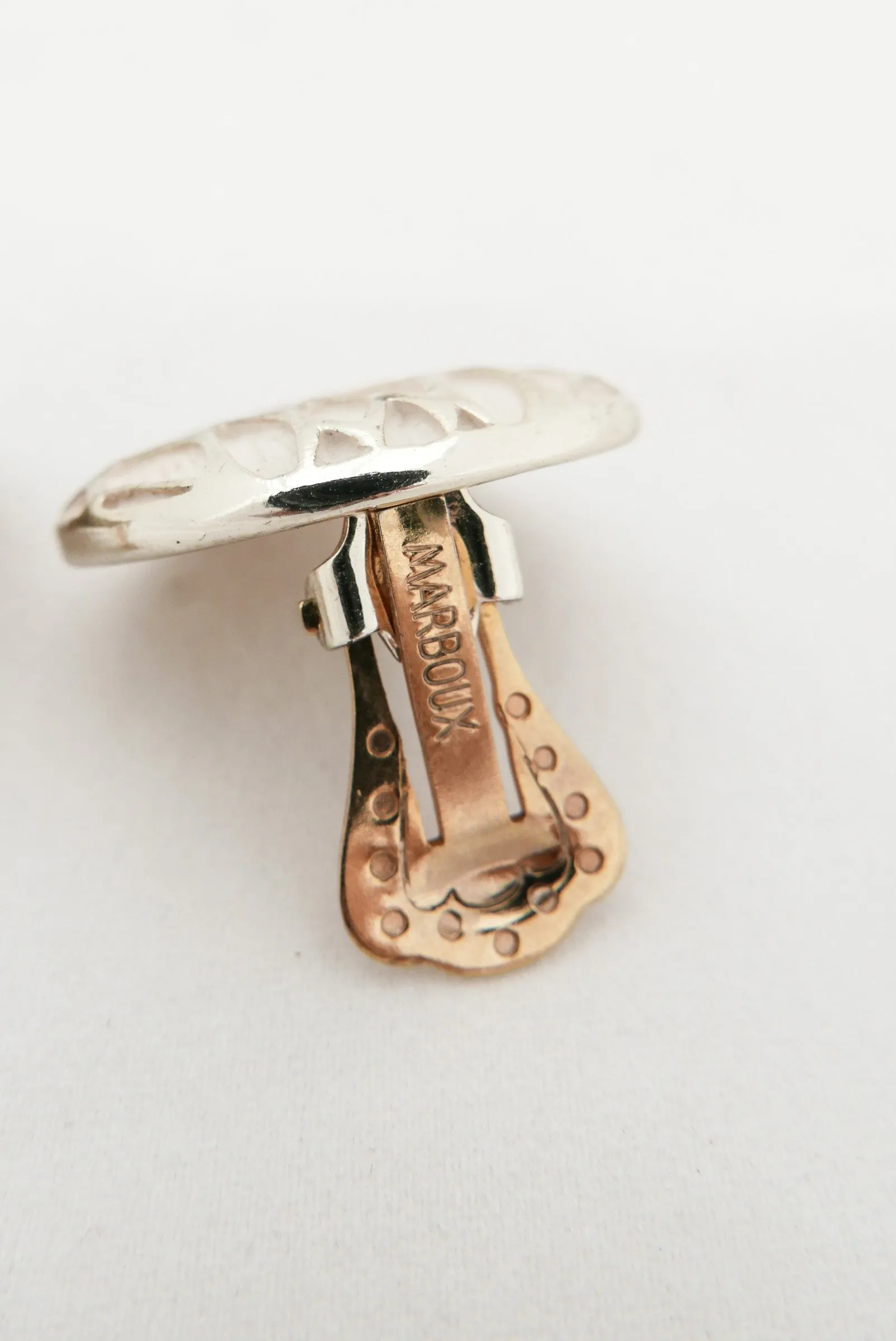 Marboux White & Silver Round Clip Earrings