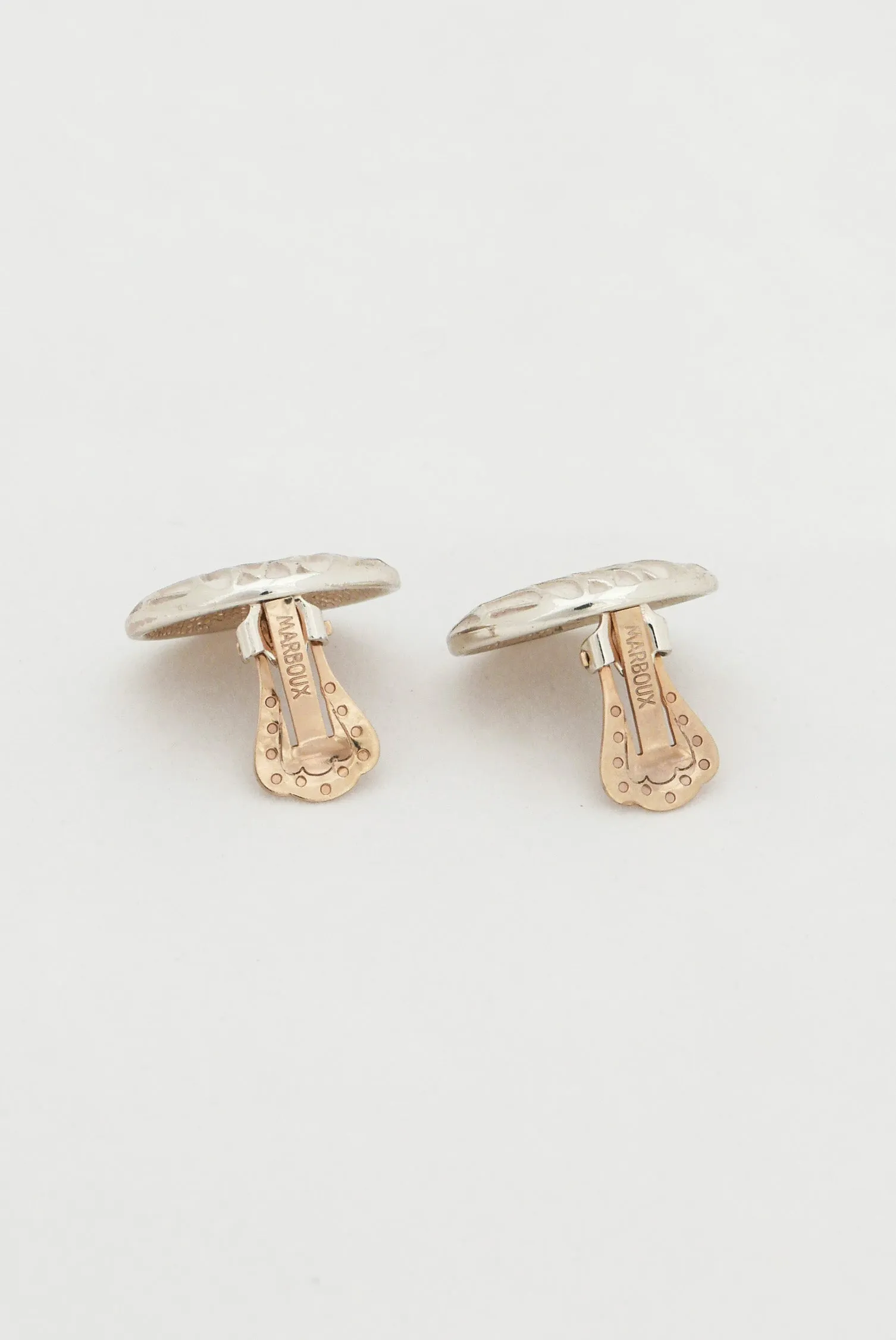 Marboux White & Silver Round Clip Earrings