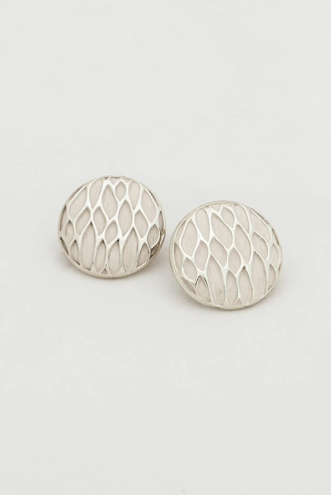 Marboux White & Silver Round Clip Earrings