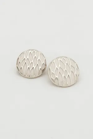Marboux White & Silver Round Clip Earrings