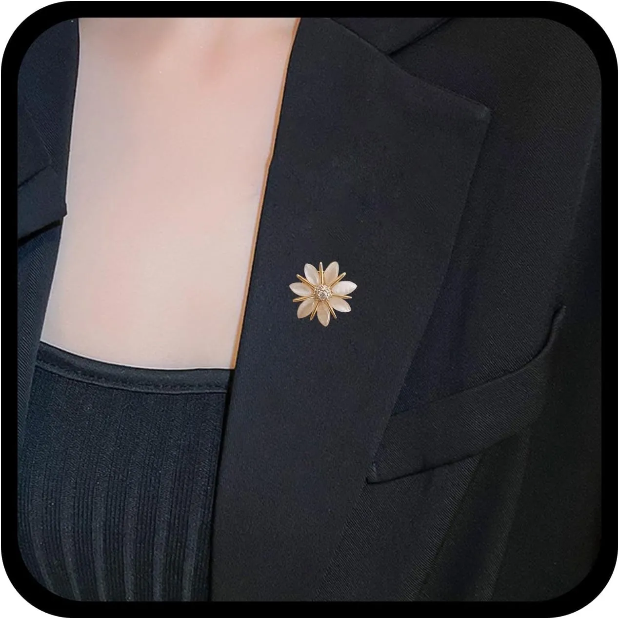 Minimalist Crystal Flower BowLapel Pin Gold Cat Eye Stone Brooch Pin CZ Bow Flower Lapel Pin Brooches Tiny Flower Bow Anti-Exposure Brooch Jewelry for Women(Flower)
