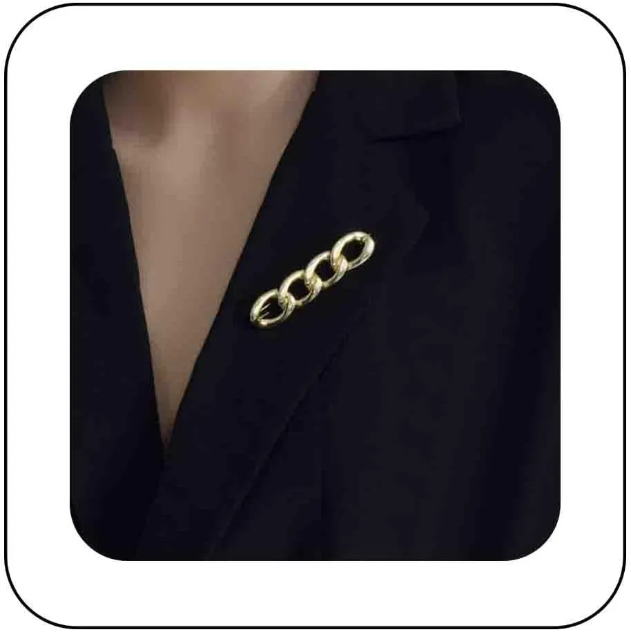 Minimalist Gold Chain Brooch Pin Metal Chunky Chain Brooches Lapel Pin Cuban Chain Suit Brooch Pins Scarf Button Buckle Brooch Accassories Dainty Chain Link Brooch Pin Decorative for Women
