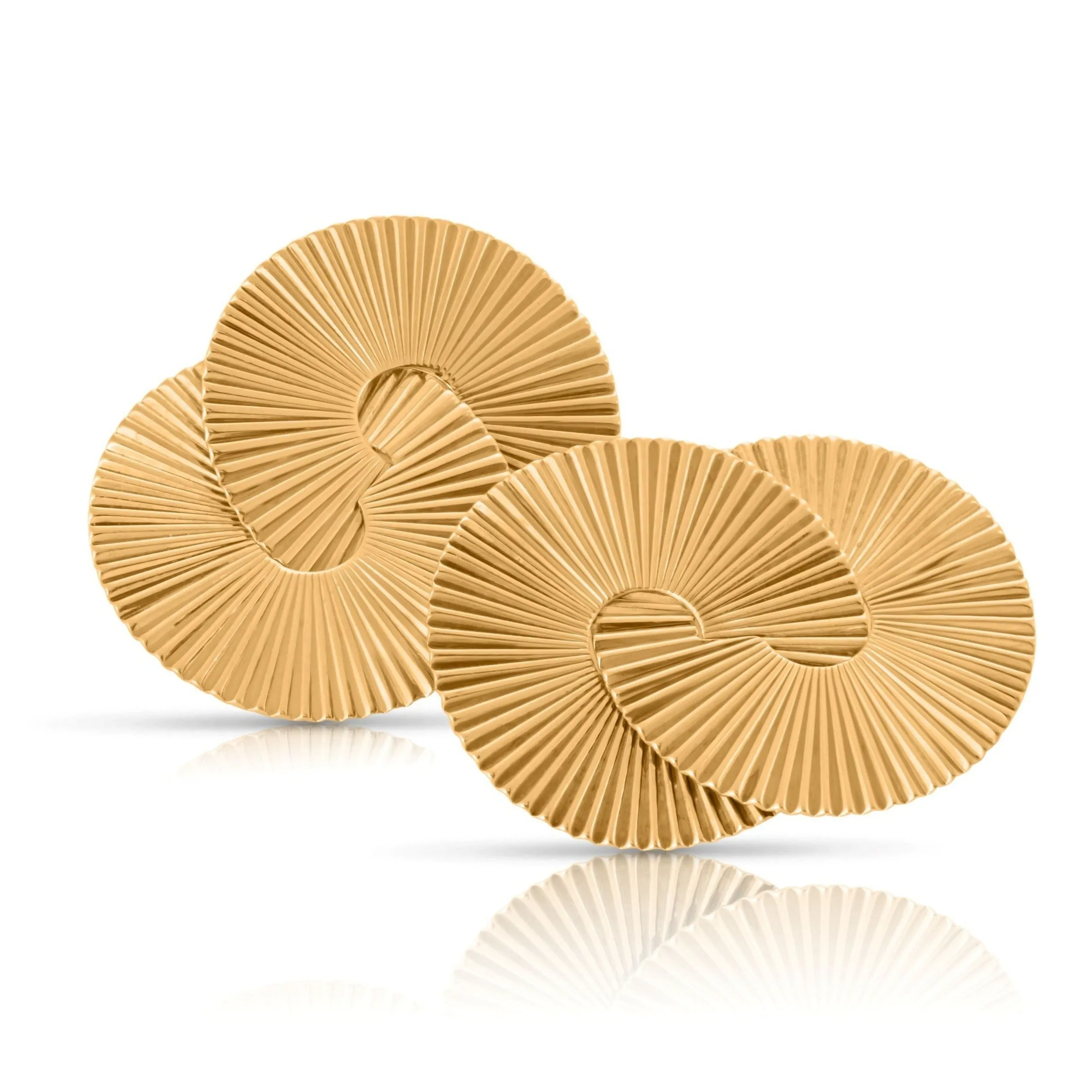 Retro 1950s Fluted Gold Brooches In Interlocking Fan Design
