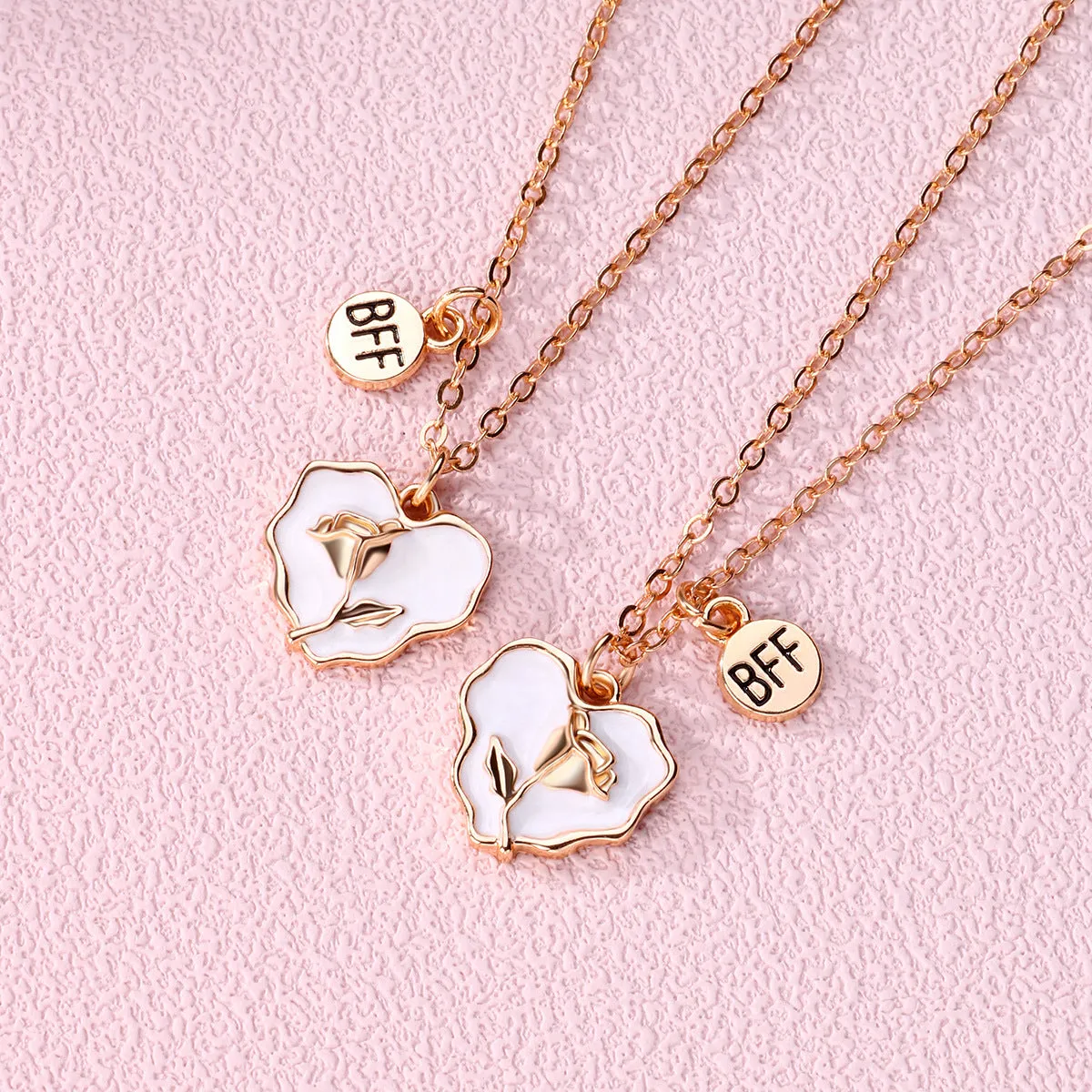 Rose Matching Best Friend Necklaces Gift Set for 2