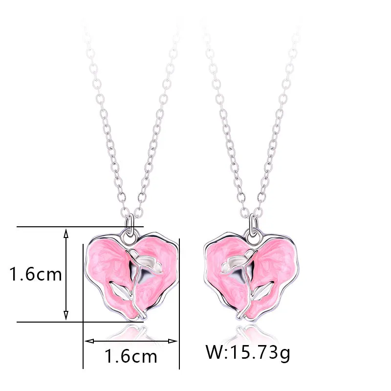Rose Matching Best Friend Necklaces Gift Set for 2