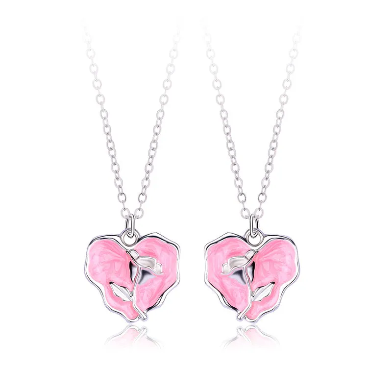 Rose Matching Best Friend Necklaces Gift Set for 2