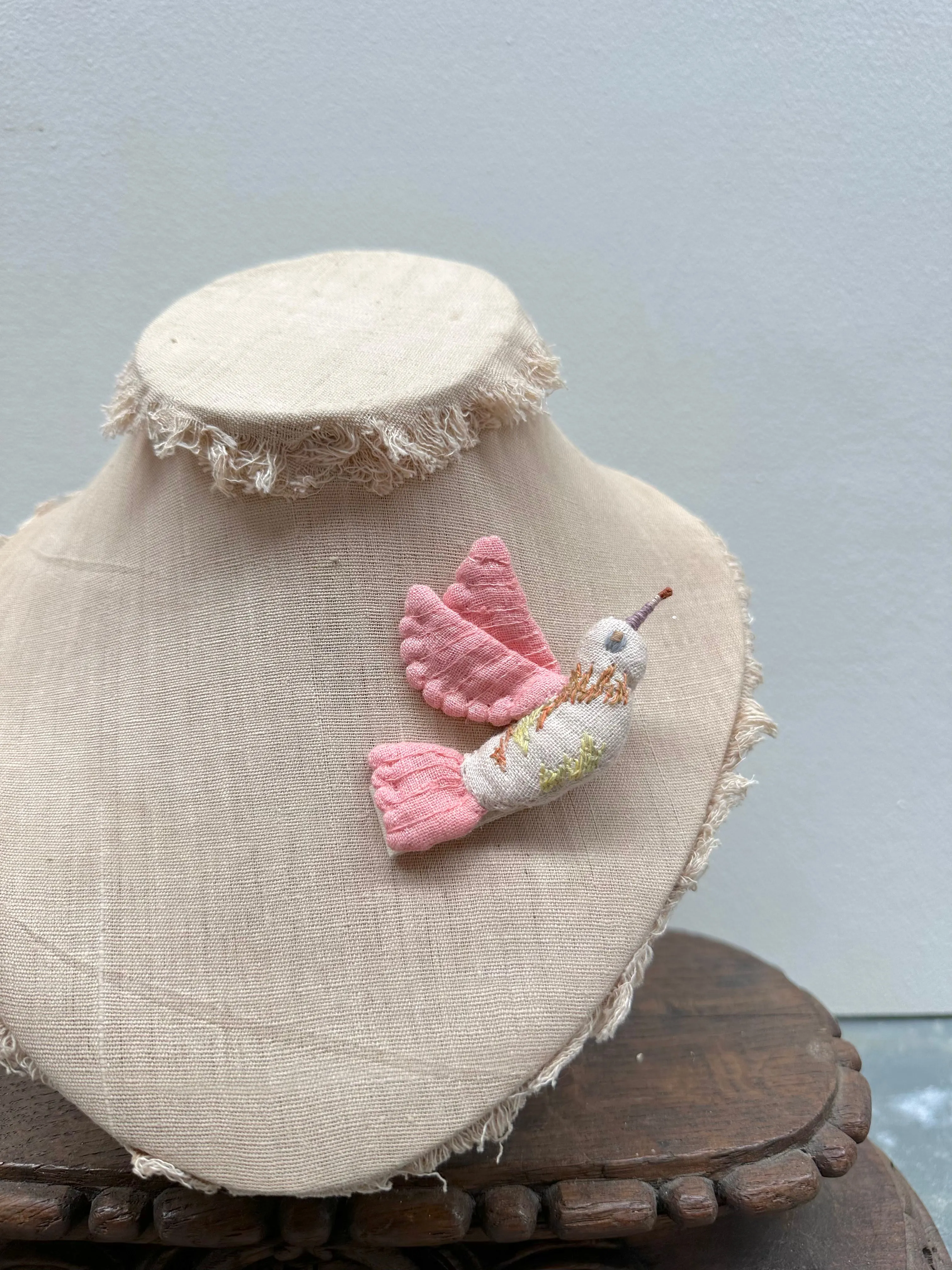 Sophie Digard Crochet Flying Pink Bird Brooch