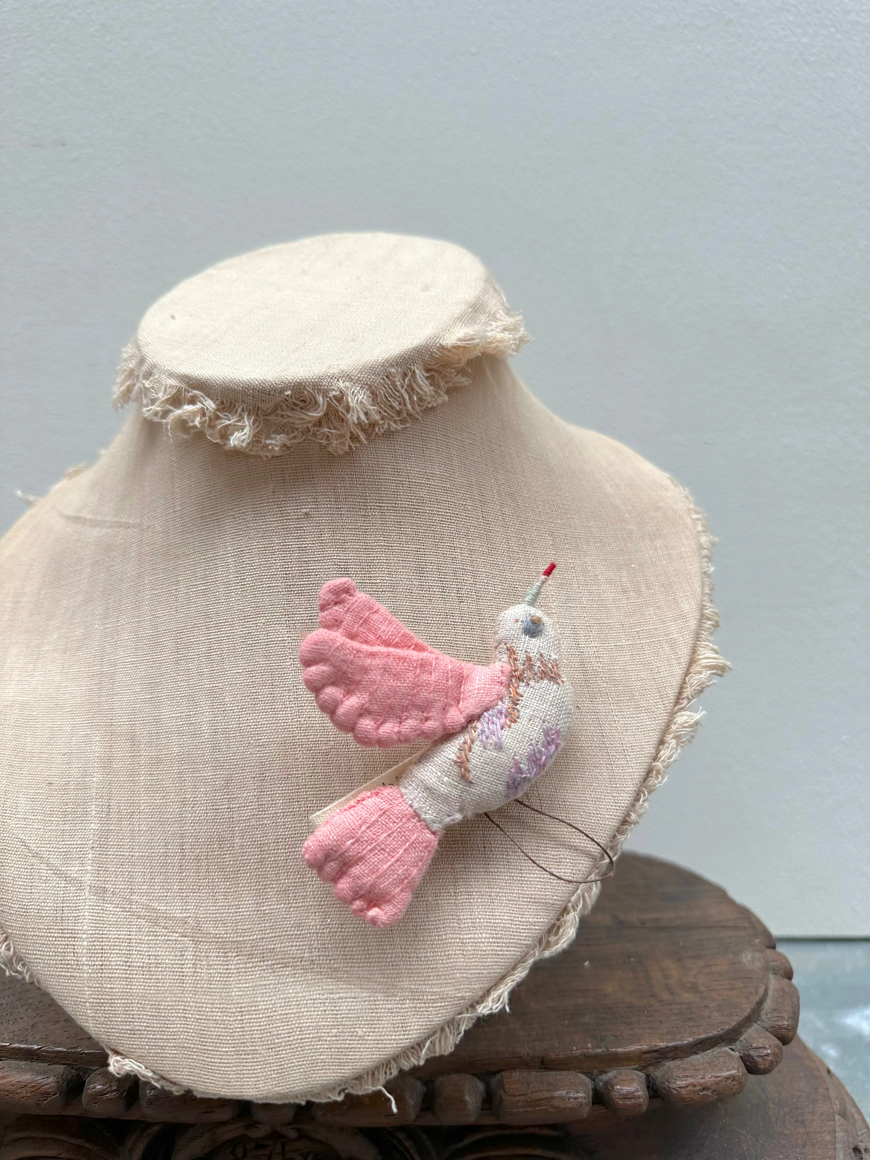 Sophie Digard Crochet Flying Pink Bird Brooch