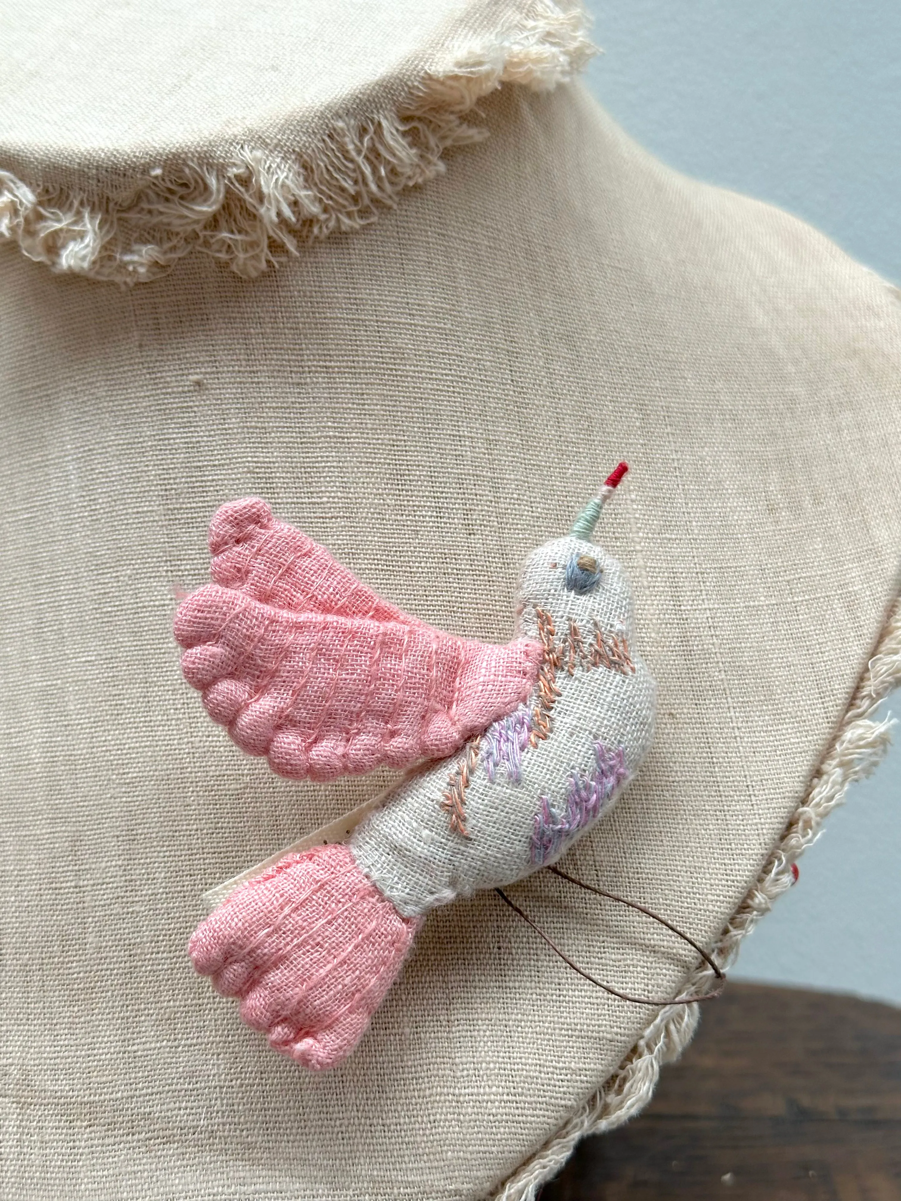 Sophie Digard Crochet Flying Pink Bird Brooch