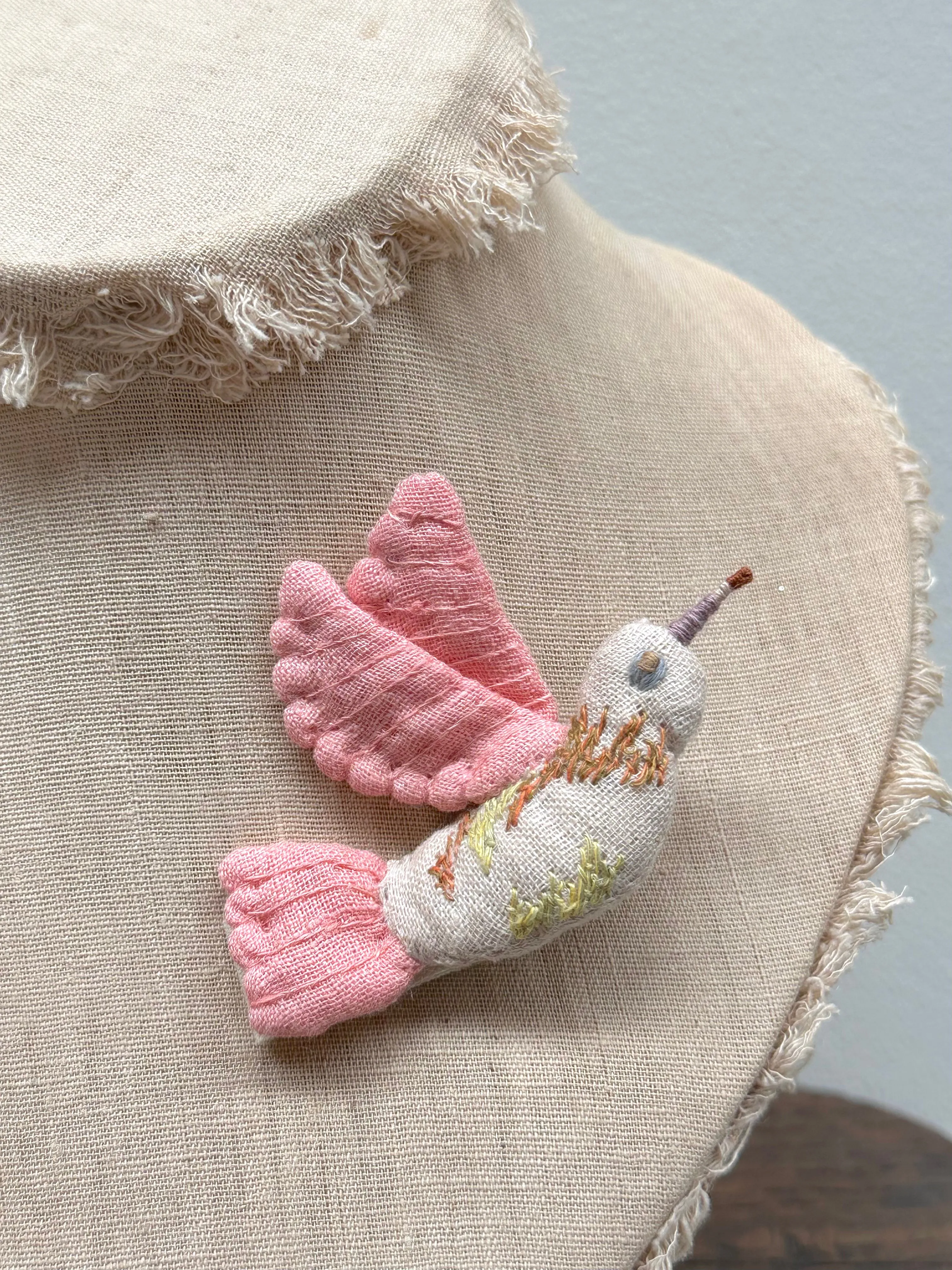 Sophie Digard Crochet Flying Pink Bird Brooch