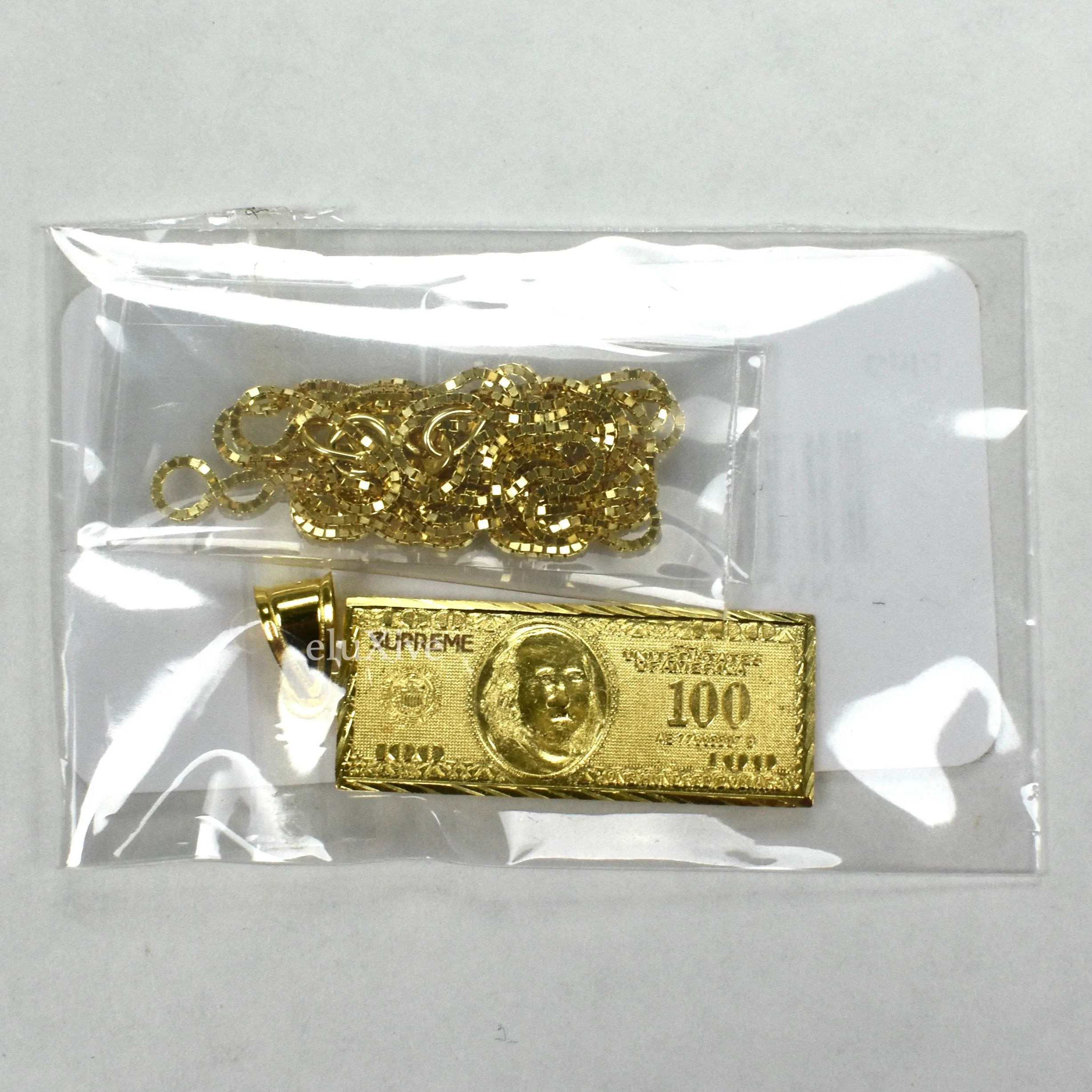 Supreme - 18K Solid Gold 100 Dollar Bill Logo Pendant Necklace (FW17)