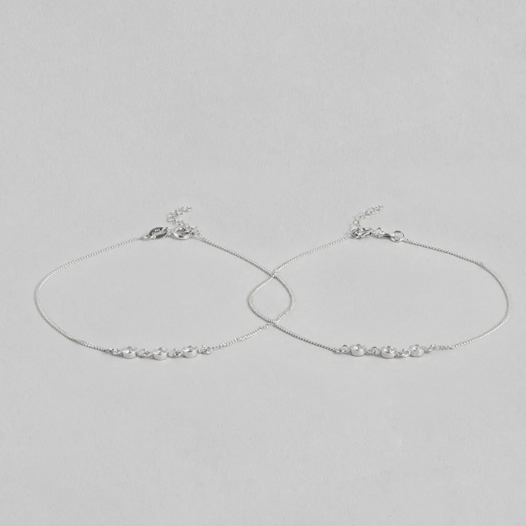 Triple CZ 925 Sterling Silver Chain Anklets